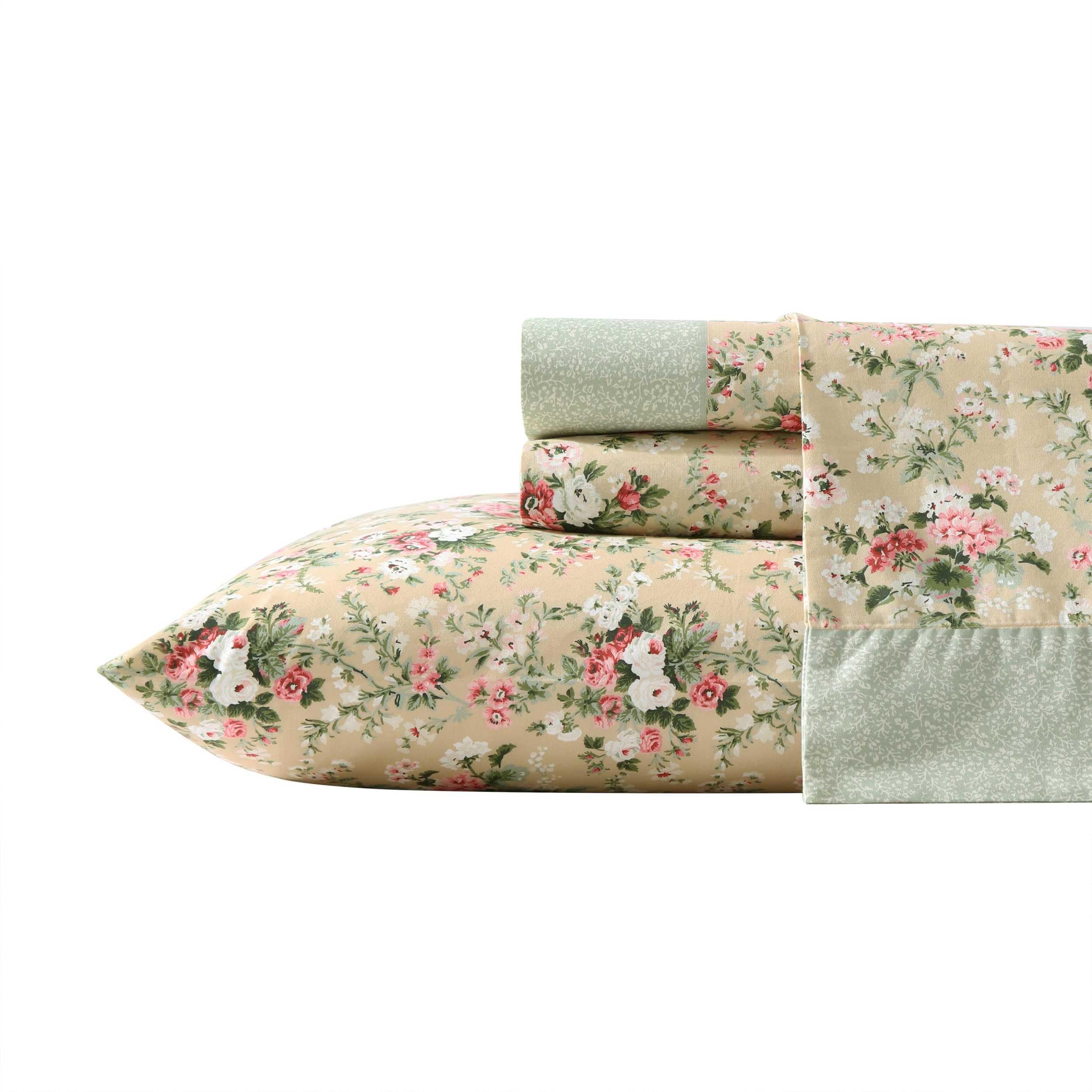 Laura Ashley - Full Sheet Set, Breathable Percale Cotton Bedding With Deep Pockets, Chic Home Decor, Oeko-Tex Certified (Serene