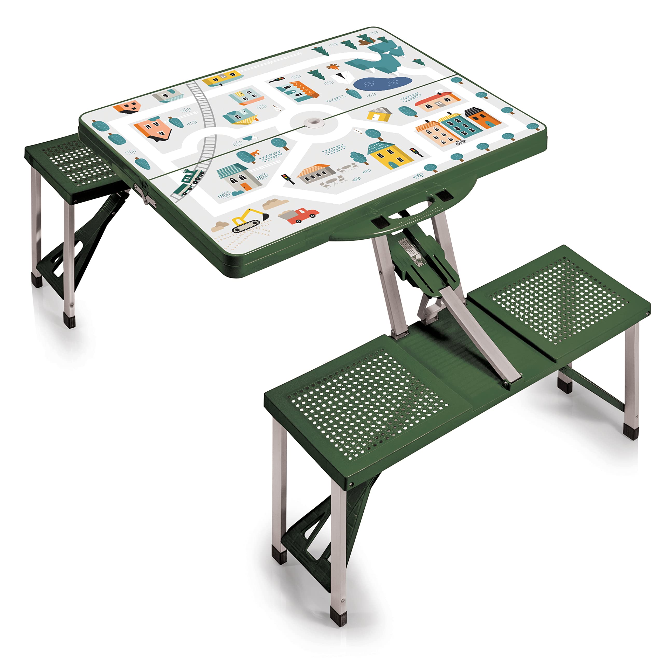 Oniva Play Town Folding Picnic Table, Camping Table, Outdoor Table With Umbrella Hole, (Green)