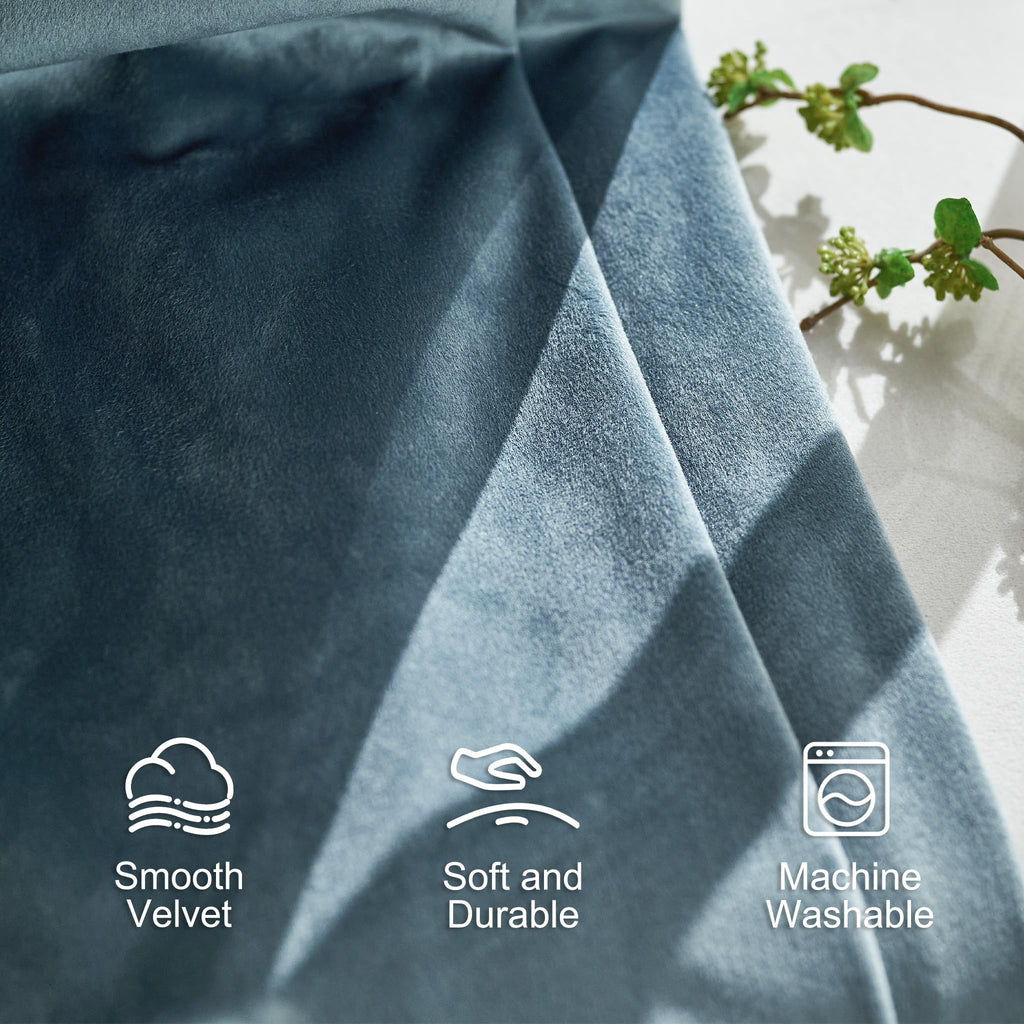 Lazzzy Blackout Velvet Curtains Blue Thermal Insulated Curtains 96 Inch Long Drapes For Bedroom Living Room Darkening Window Treatments Grommet Living Room Curtains Set Of 2 Panels Dark Slate