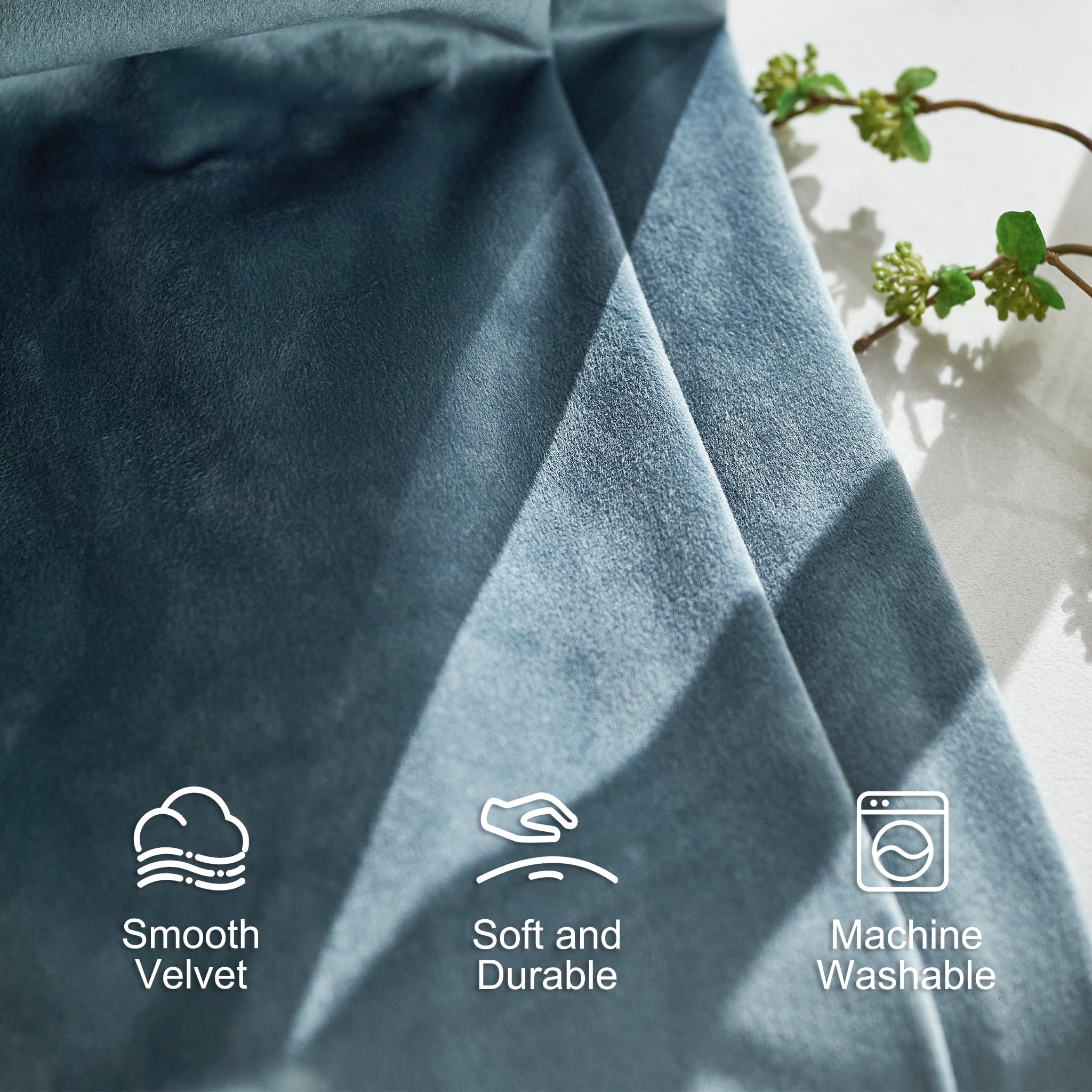Lazzzy Blackout Velvet Curtains Blue Thermal Insulated Curtains 96 Inch Long Drapes For Bedroom Living Room Darkening Window Treatments Grommet Living Room Curtains Set Of 2 Panels Dark Slate