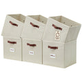 DECOMOMO Storage Cubes, 13x13x13 Storage Cube Bins with Labels, Fabric Organizer Bins (13 / 6pcs, Beige)