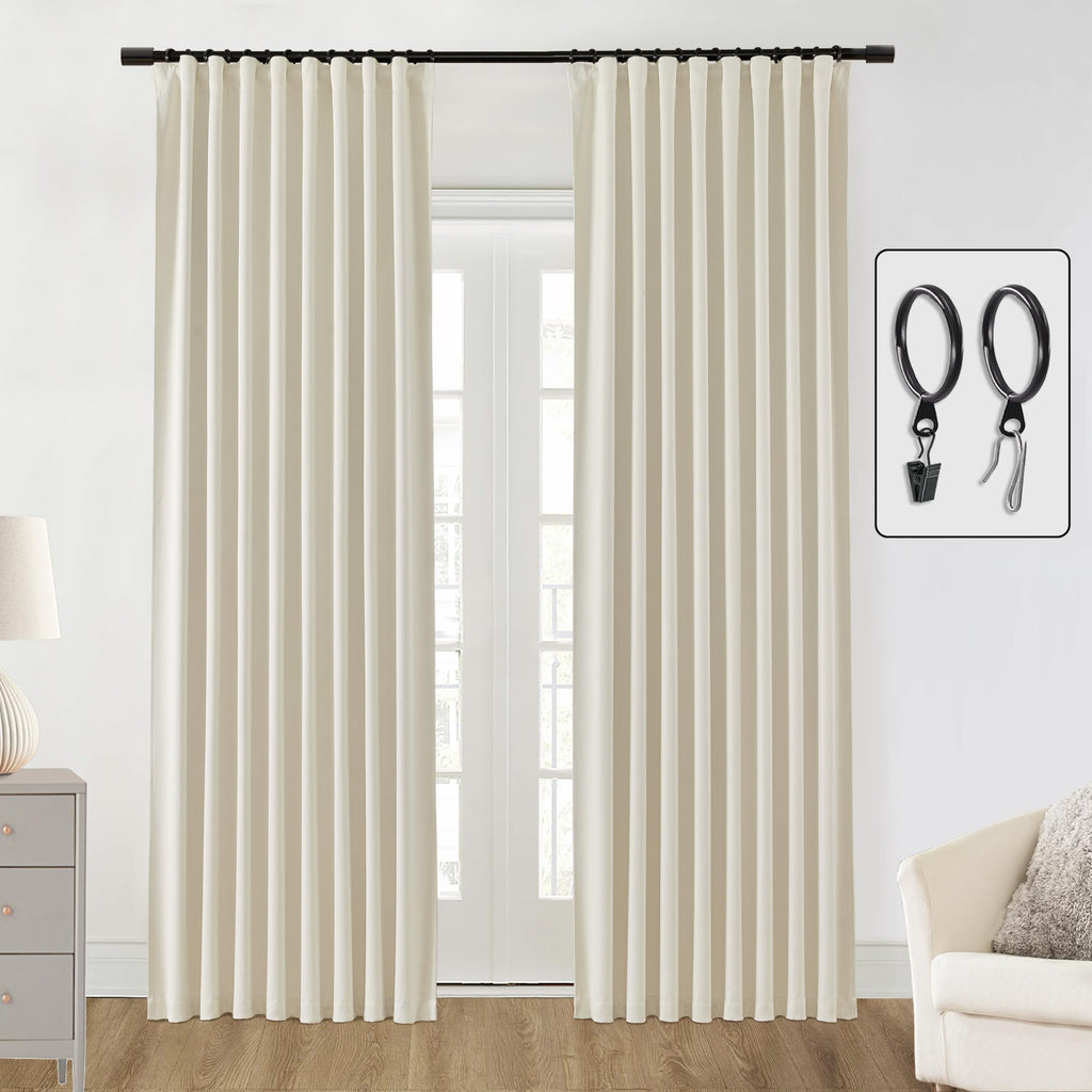 SHINELAND Beige Curtains 84 Inch Length 2 Panels Set for Living Room,Heat Light Blocking Blackout Farmhouse Curtains Drapes 84 I