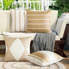 Otostar Decorative Outdoor Throw Pillow Covers 16X16 Inch Waterproof Geometry Pillow Cover Garden Cushion Case Patio Outdoor Pillows Shell For Couch Indoor Tent Park Furniture Set Of 4 (Light Coffee)