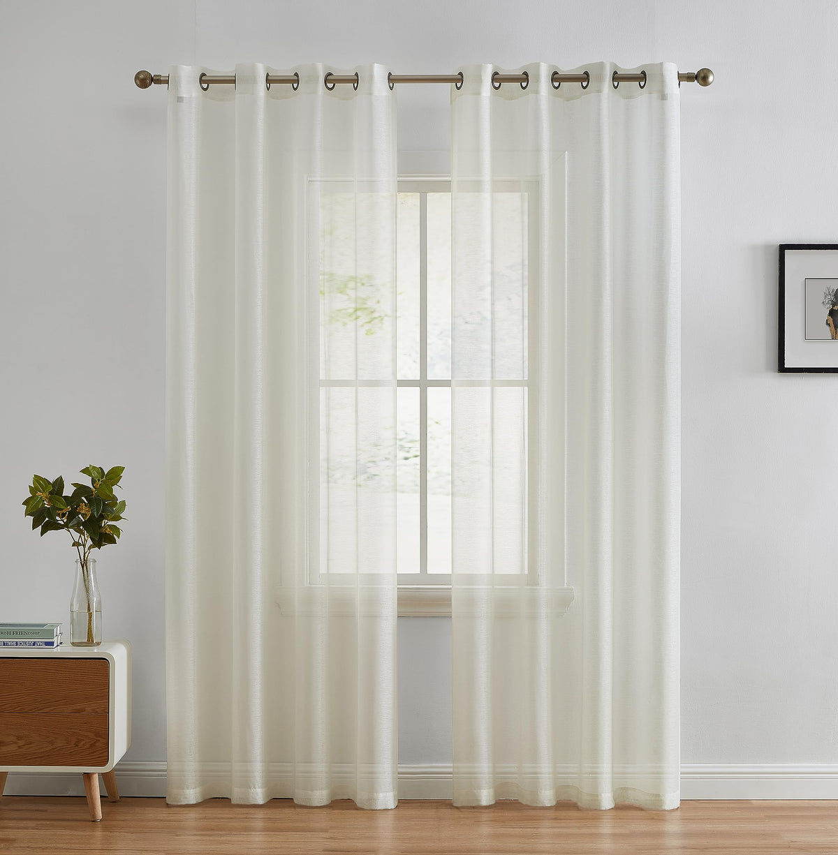 HLC.ME Semi Sheer Grommet Window Curtains, 2 Panels, 54x95 Inch, Ivory