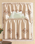 All American Collection Modern Contemporary 3pc Embroidered Home Kitchen Window Treatment Curtain Set (Straight Valance, Brown)