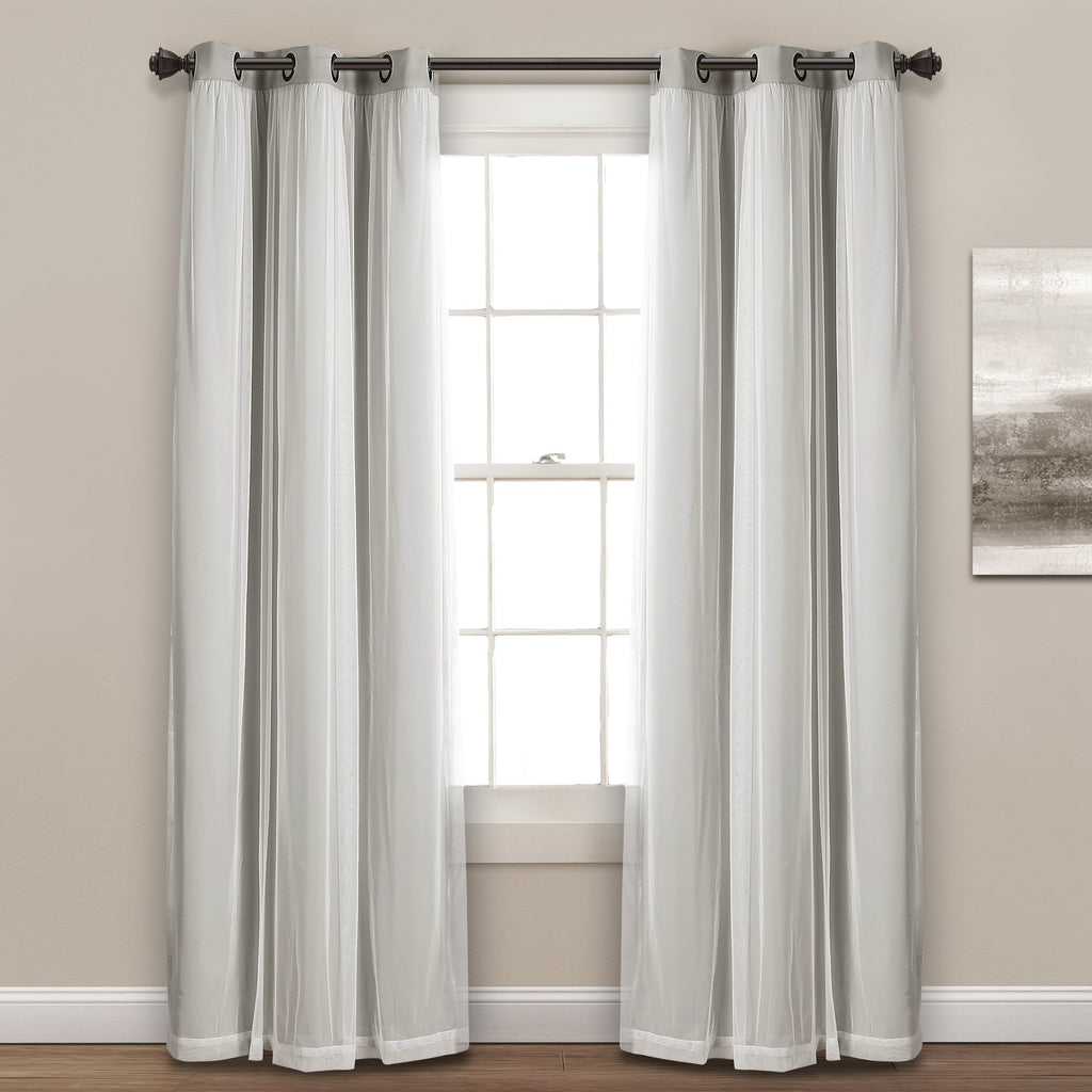 Lush Decor Sheer Grommet Curtains With Insulated Blackout Lining, Window Curtain Panels, Pair, 38''W X 84''L, Light Gray - Curta