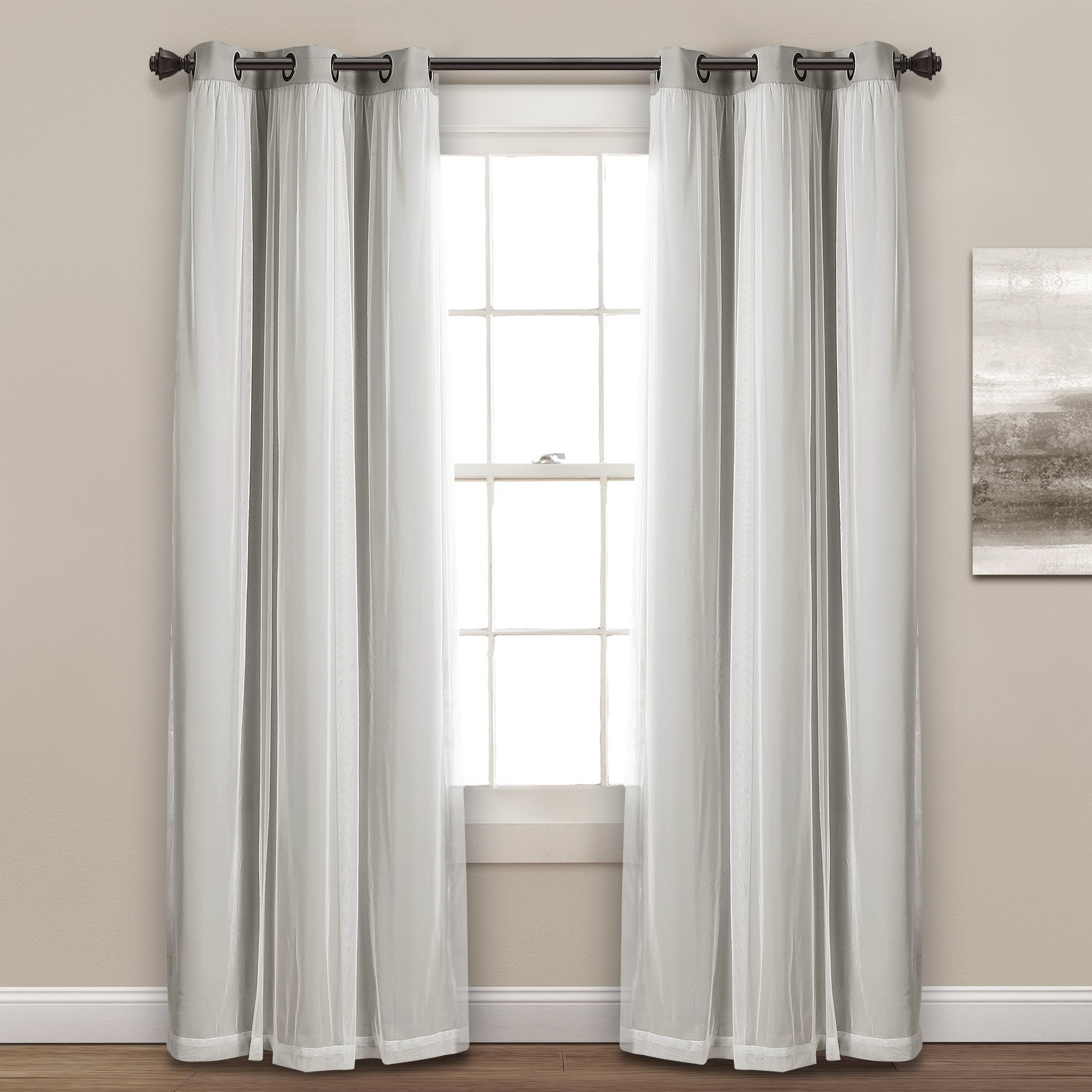 Lush Decor Sheer Grommet Curtains With Insulated Blackout Lining, Window Curtain Panels, Pair, 38''W X 84''L, Light Gray - Curta
