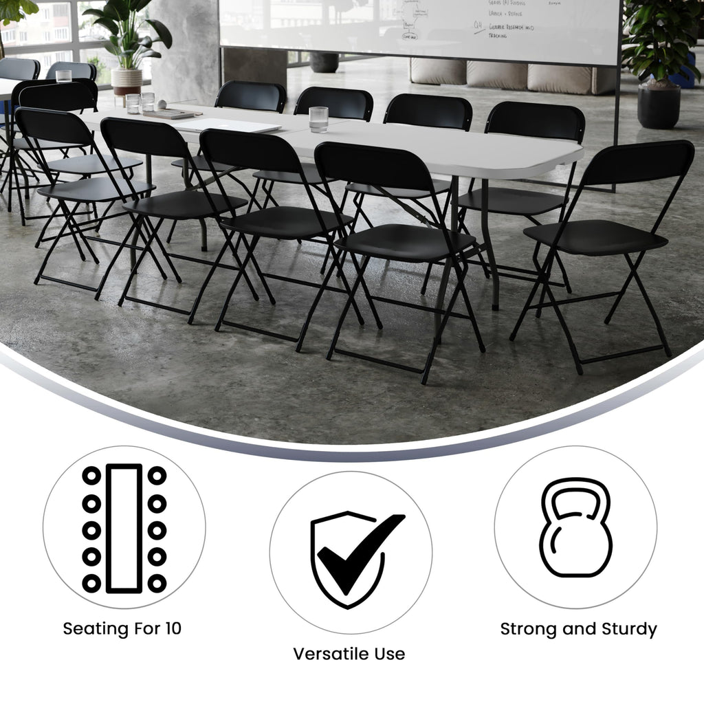 Flash Furniture 8' Bi-Fold Training Table and 10 Folding Chairs Set, White/Black Metal