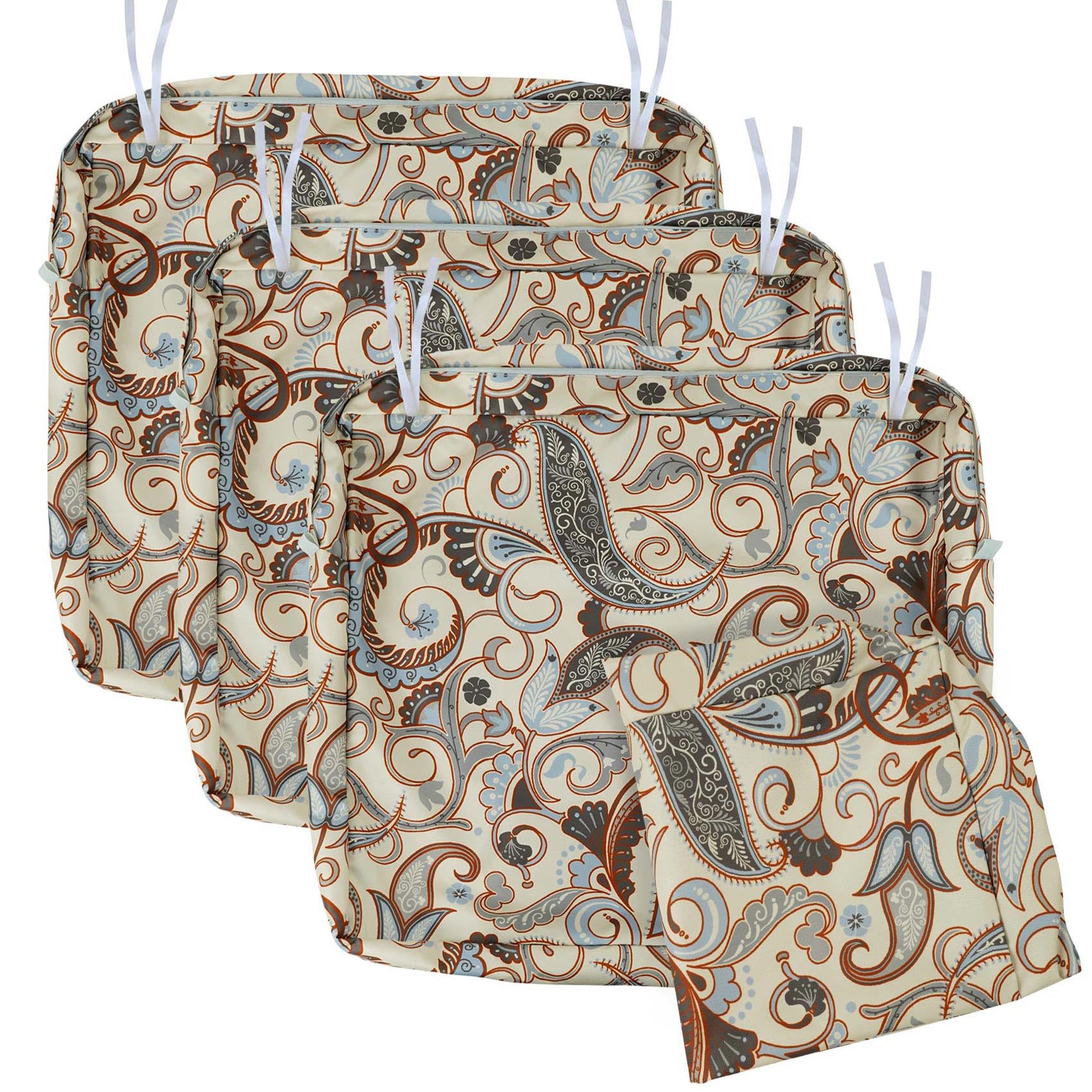 Nettypro Patio Chair Seat Cushion Covers Set 4, Waterproof Outdoor Furniture Cushion Slipcovers With Zipper And Tie, 27 X 25 X 5