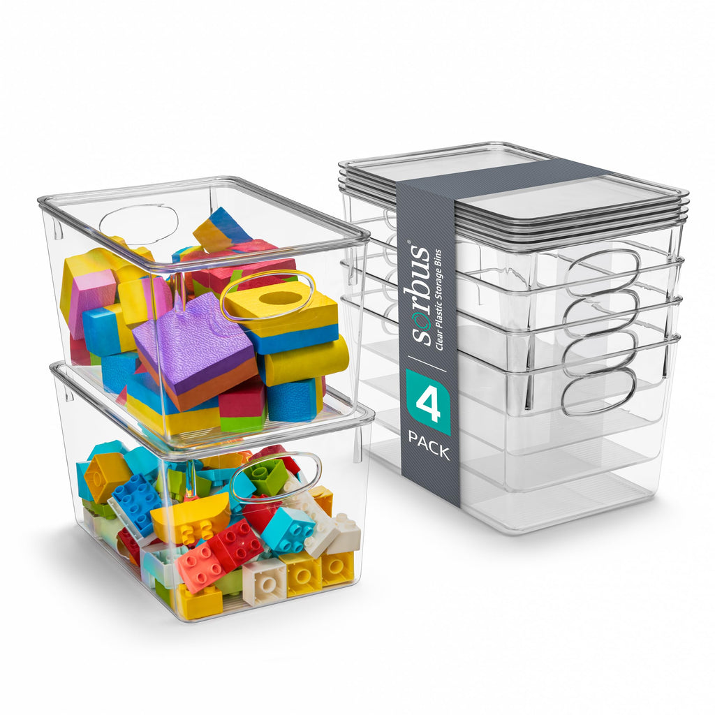 Sorbus Large Clear Plastic Storage Bins with Lids, Clear Stackable Storage Bins, Clear Toy Storage Bins, Clothes, Medicine, Make