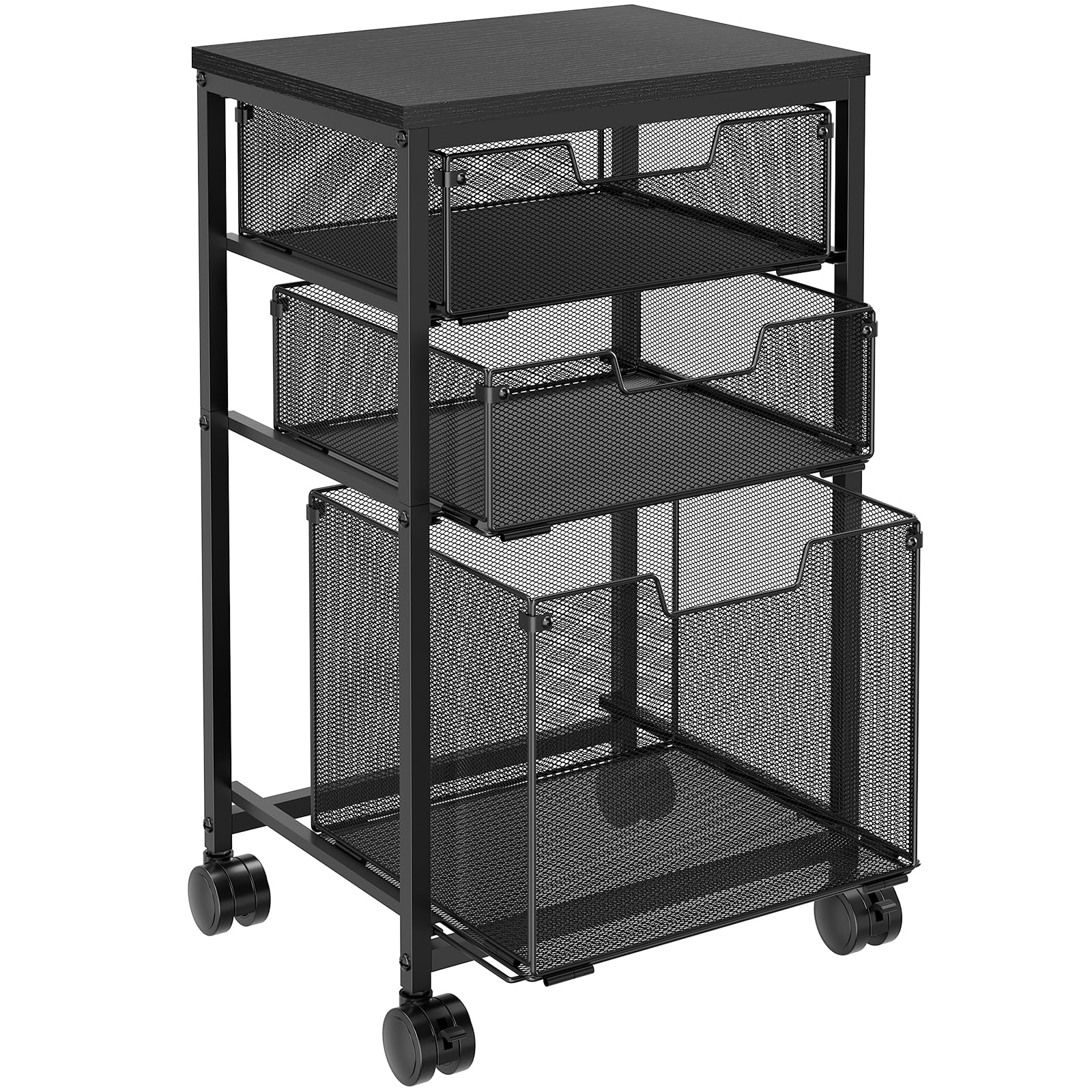 Sbanmao Rolling Storage Cart with 1 Large+2S Drawers, Metal Utility Cart on Wheels with Wooden Top, Craft Art Storage Organizer 