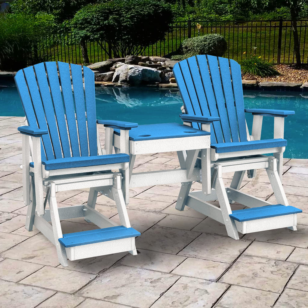 American Furniture Classics Balcony Height Table Double Glider, Blue & White