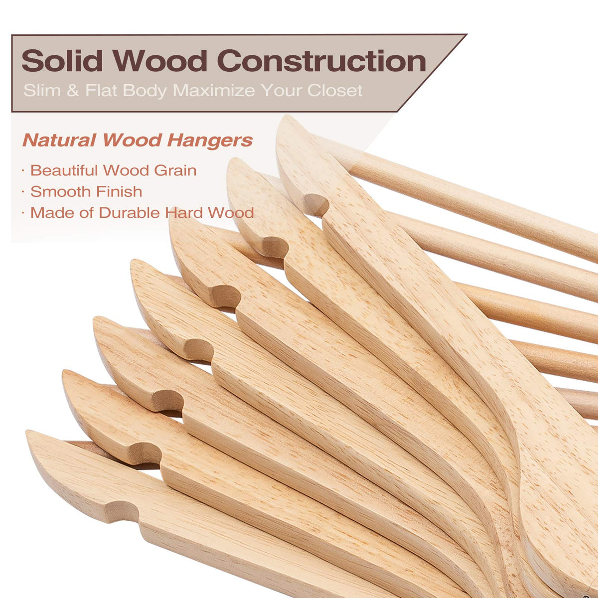 Fairyhaus Wooden Hangers 20 Pack, Natural Wood Hangers With 360 Swivel Hook And Notches, Slim & Lightweight Hangers Wood For Clo