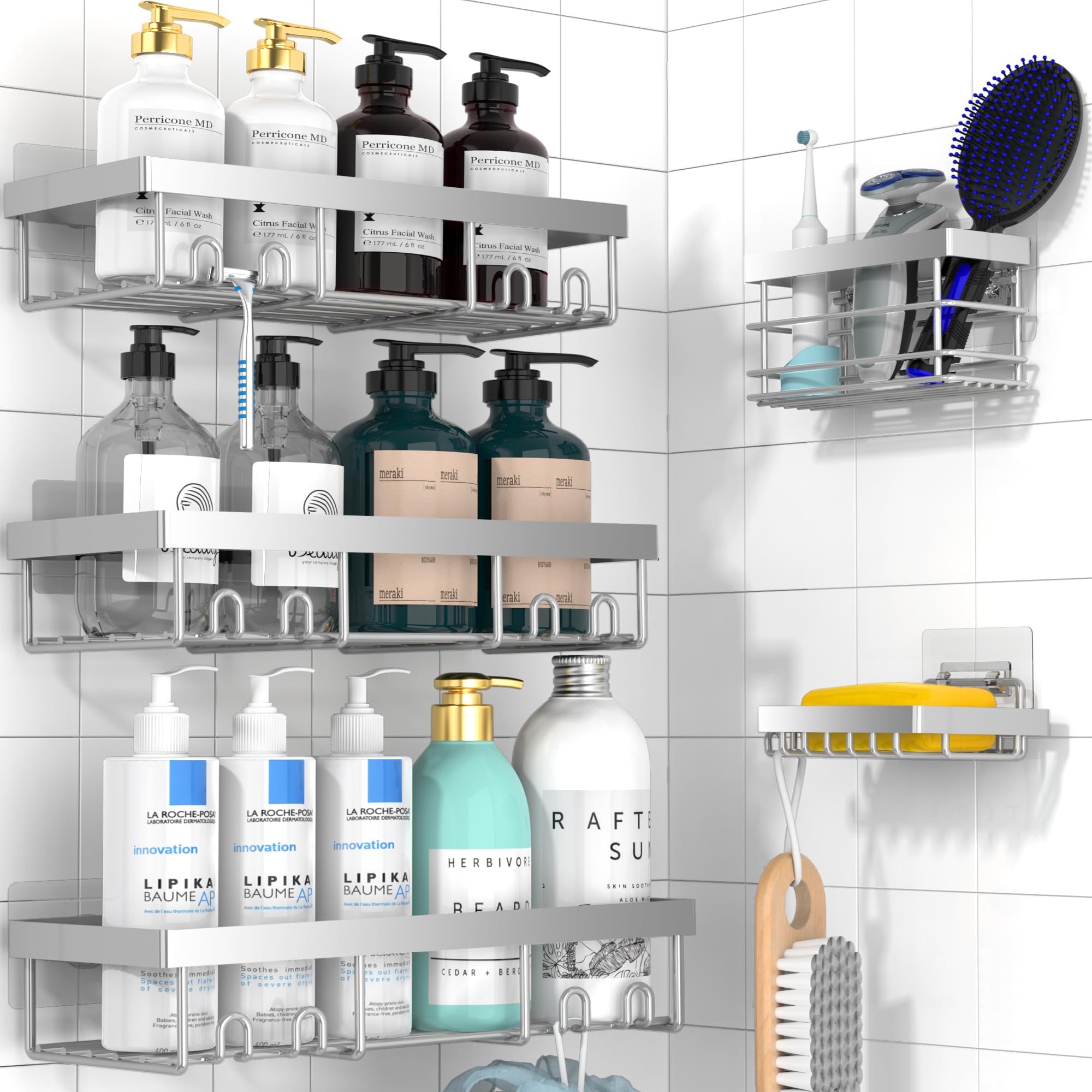 Moforoco Grey Shower Caddy Organizer Shelves Rack - 5 Pack Corner Bathroom Storage Organization, Home & Kitchen Decor Inside RV 