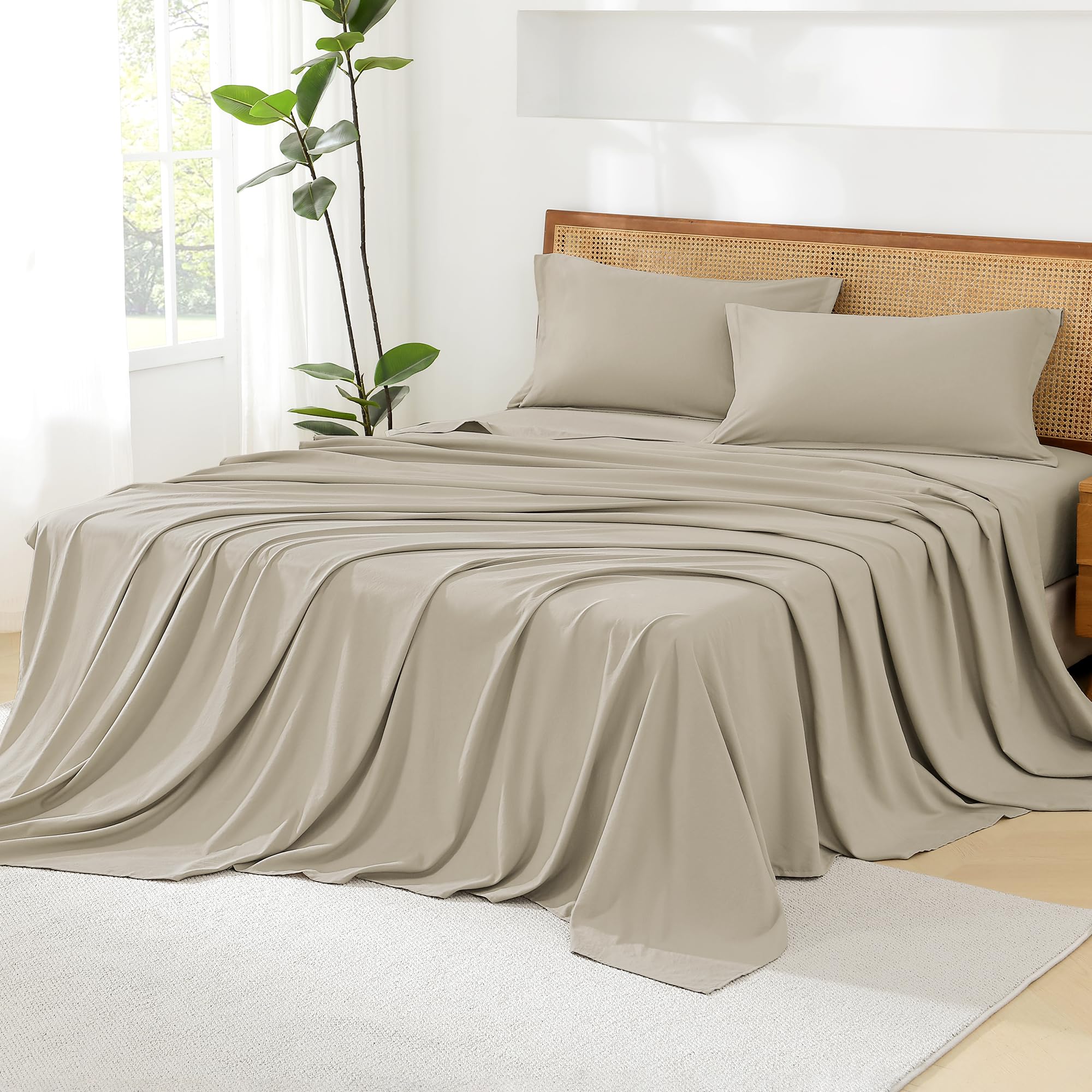 Litanika Light Hazel King Size Comforter Set With Sheets - 7 Pieces Bed In A Bag King Boho Tufted Complete Beddding Sets With Co