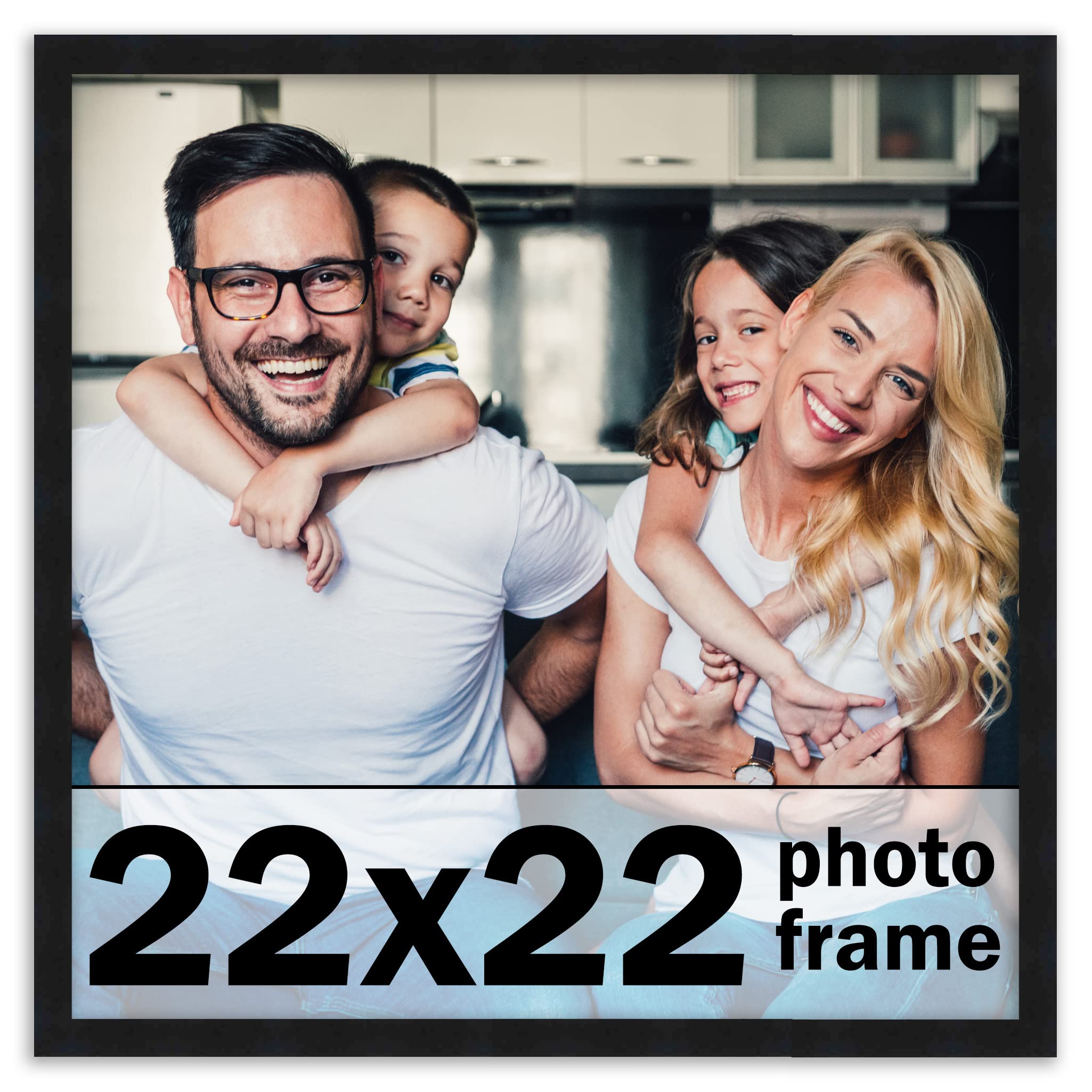22x22 Frame Black Picture Frame - Modern Photo Frame Includes UV Acrylic Shatter Guard Front, Acid Free Foam Backing Board, Hang