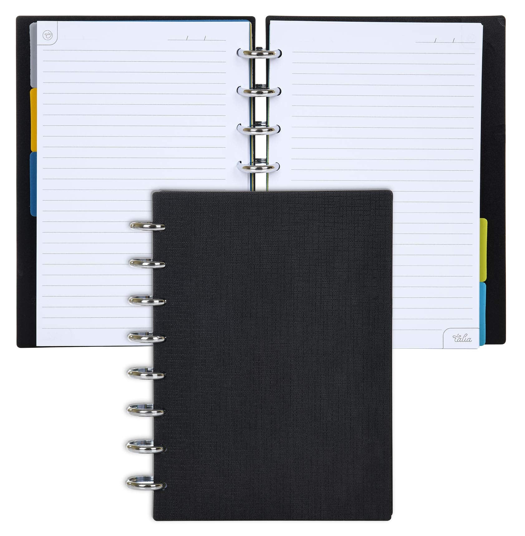 Talia Discbound Notebooks, Planner, Customizable, (Yblack W/Silver Discs, Junior (5.5In X 8.5In))