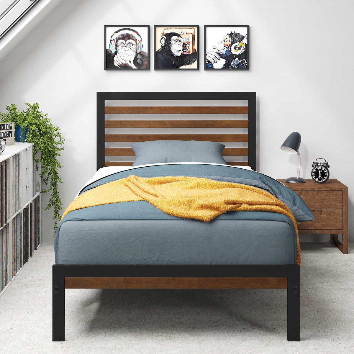 Zinus Kai Bamboo And Metal Platform Bed Frame With Headboard, No Box Spring Needed, Easy Assembly, Twin, Brown