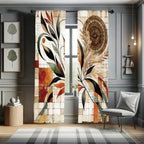 Ambesonne Boho Window Curtains, Oriental Autumn Tones Abstract Mandala Flower and Swirling Leafy Branch, Lightweight Decorative 