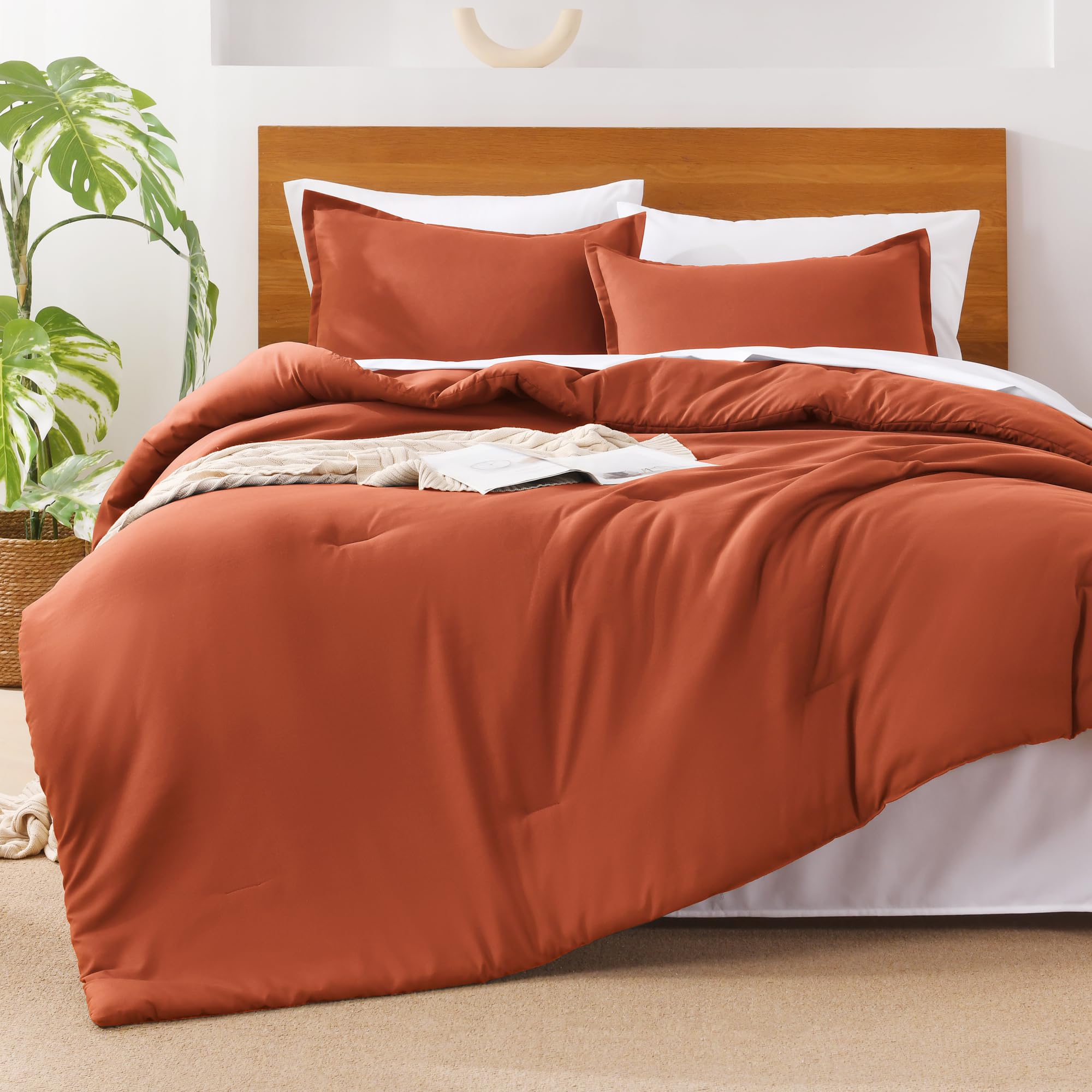 Andency Burnt Orange California King Comforter Set - 7 Pieces Terracotta Bed In A Bag Cal King Bedding Comforter Sets, Summer Solid Soft Lightweight Comforter With Sheets, Pillowcases & Shams