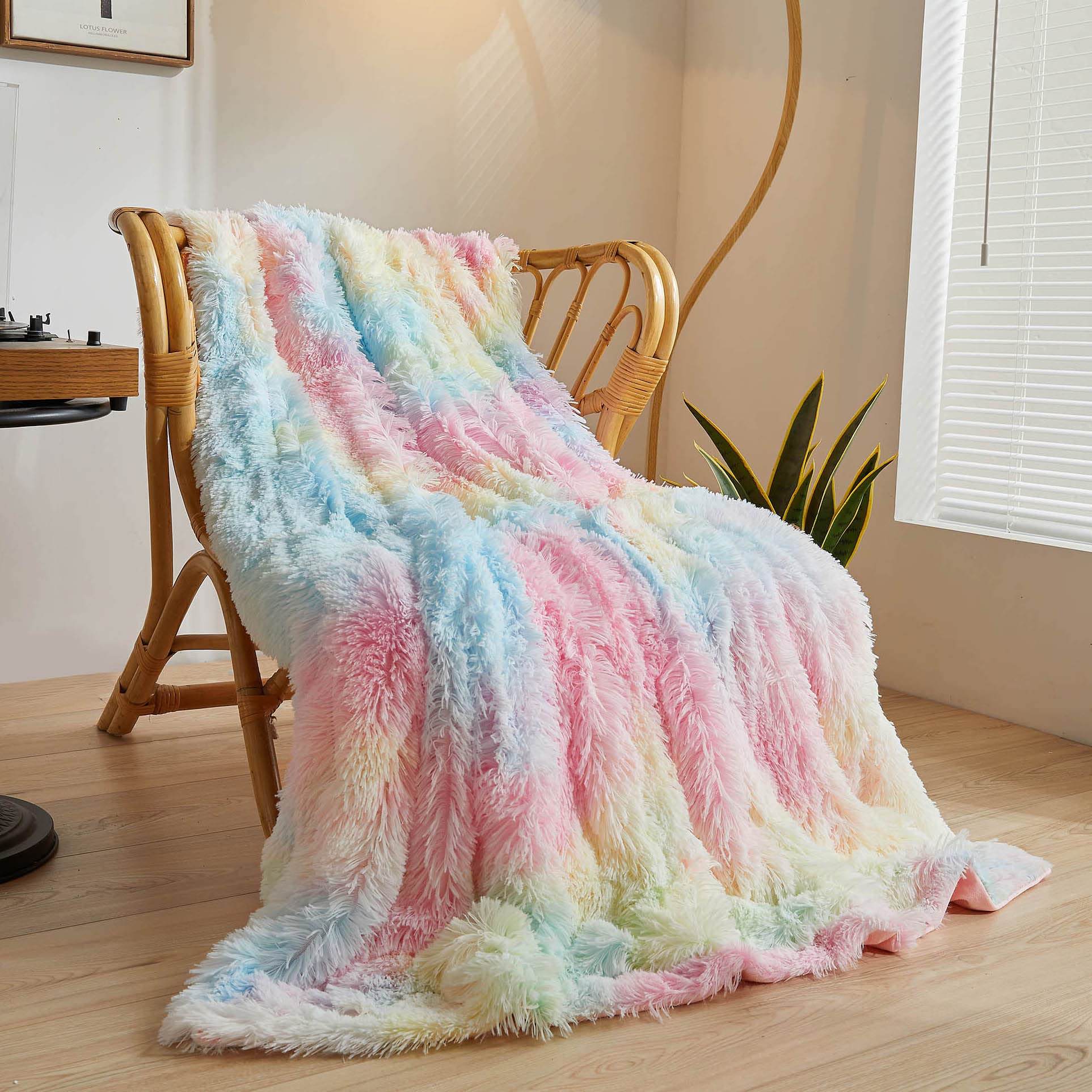Xege Luxury Faux Fur Blanket, Rainbow Soft Big Fluffy Blanket Throw, Shaggy Plush Decorative Couch Blanket, Cute Furry Blanket F