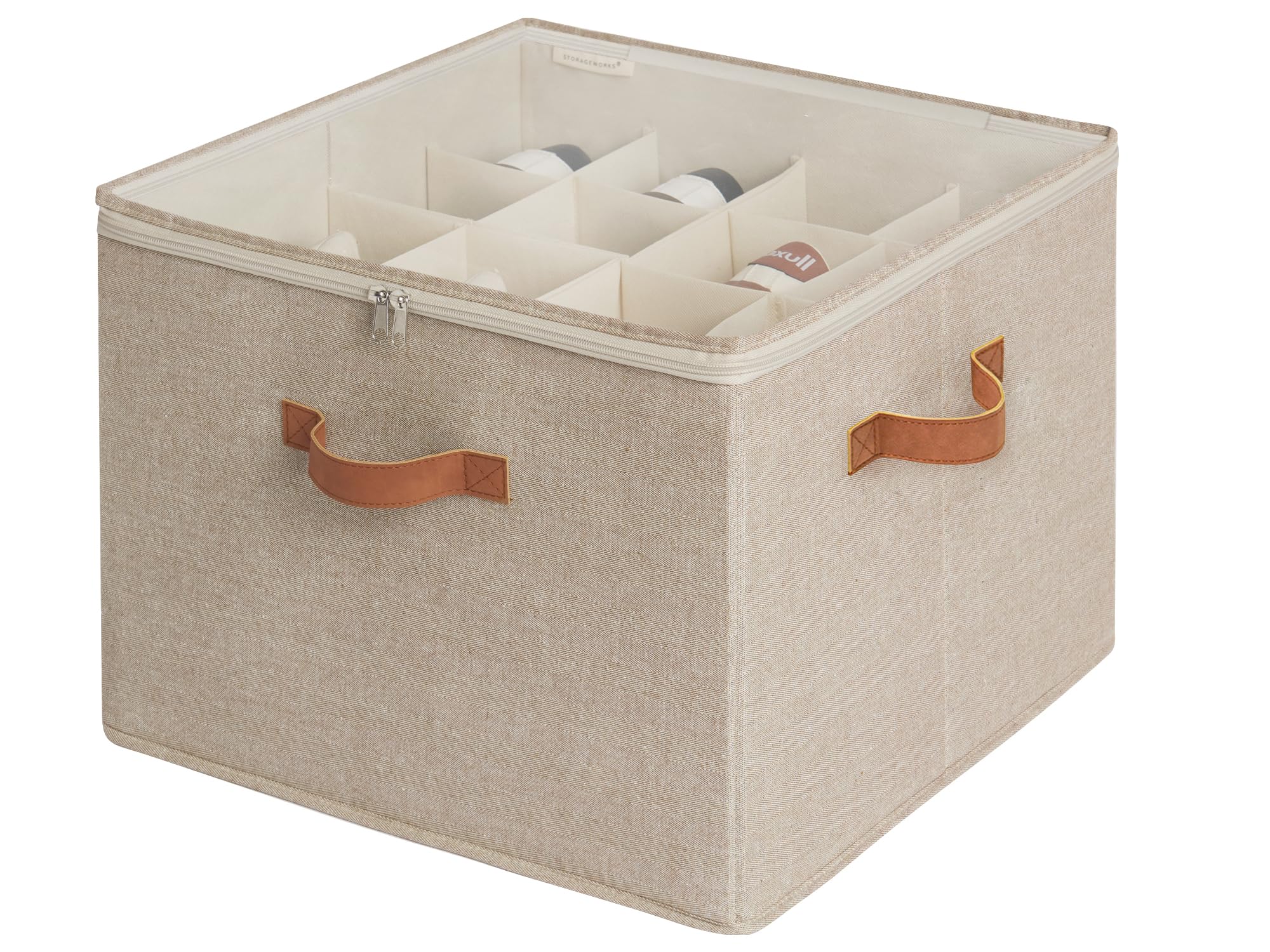 StorageWorks Shoe Organizer for Closet, Fabric Shoe Storage Bins with Clear Cover, Adjustable Dividers for Shoe Storage, Mixing 