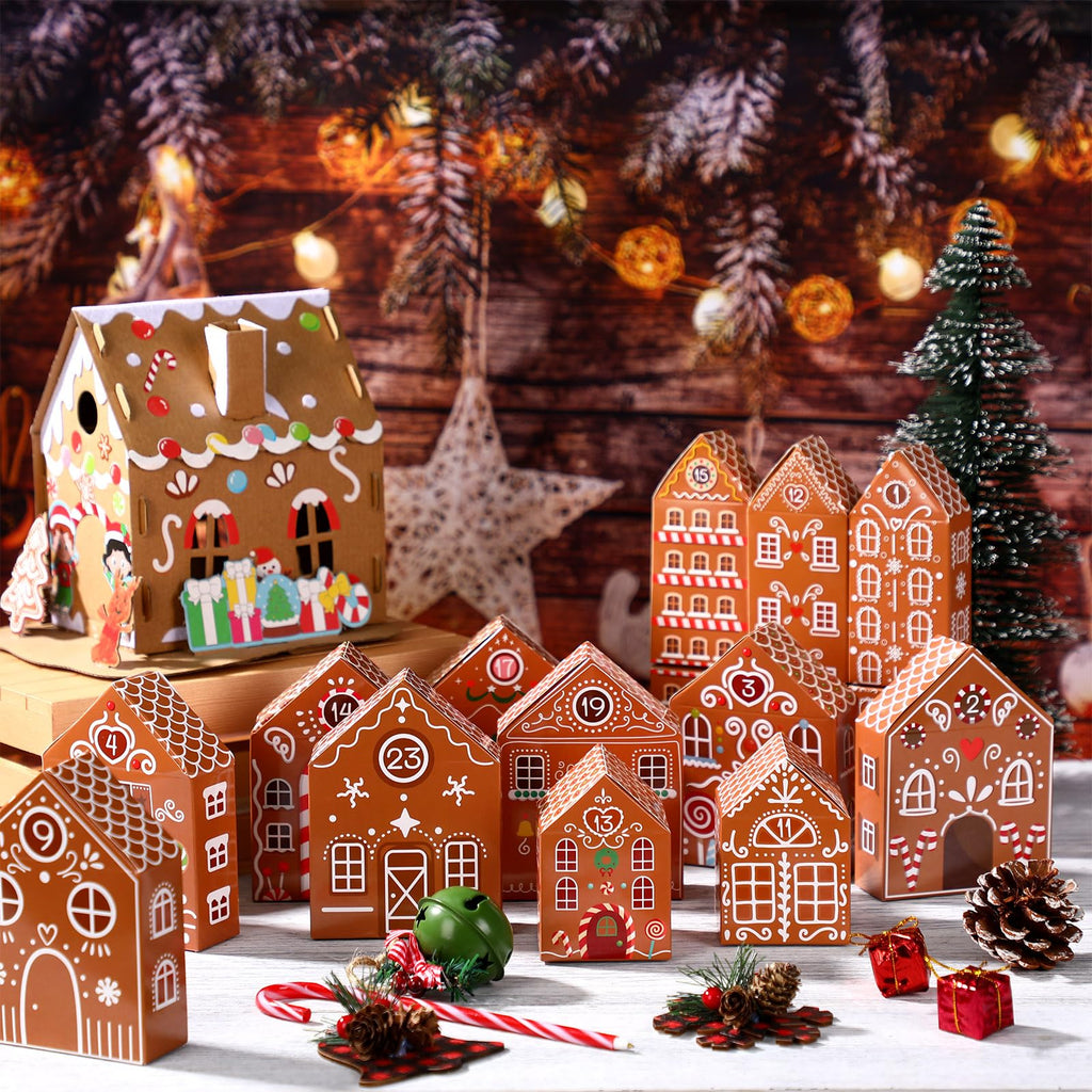 Fuutreo 25 Pcs Christmas Advent Calendar Boxes Cardboard 24 Days Advent Countdown Gift Boxes Empty Number House Shaped Gift Boxe