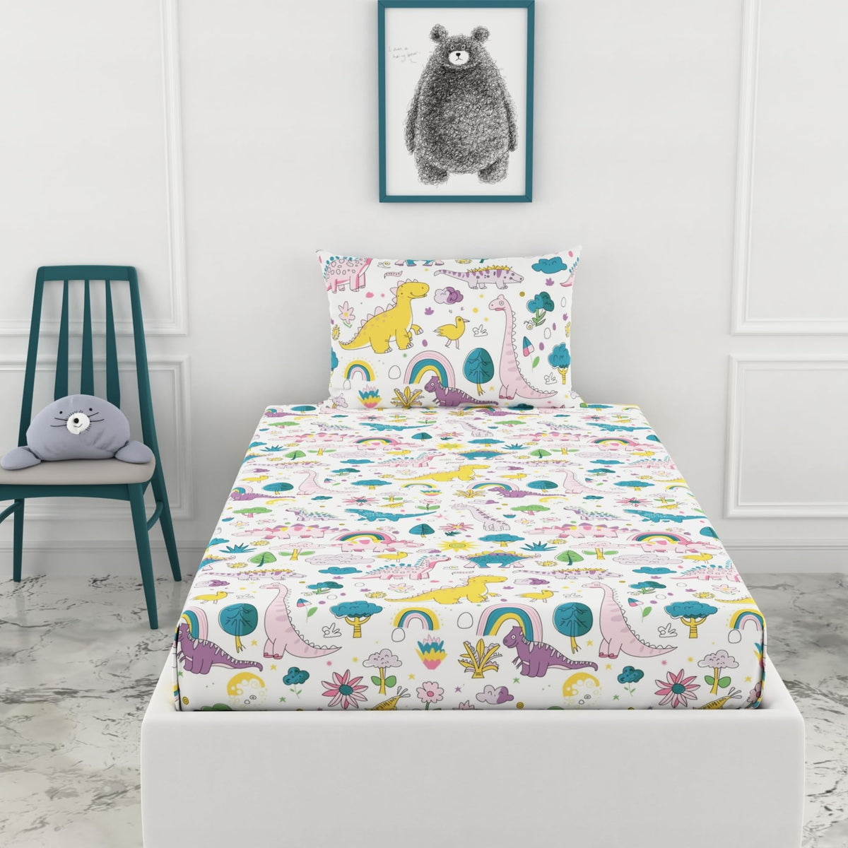 Loreto  A Quality Linen Brand 100% Cotton Elastic Fitted Bedsheets Single Bed With 1 Pillow Cover All Around Elastic Fitted Bed