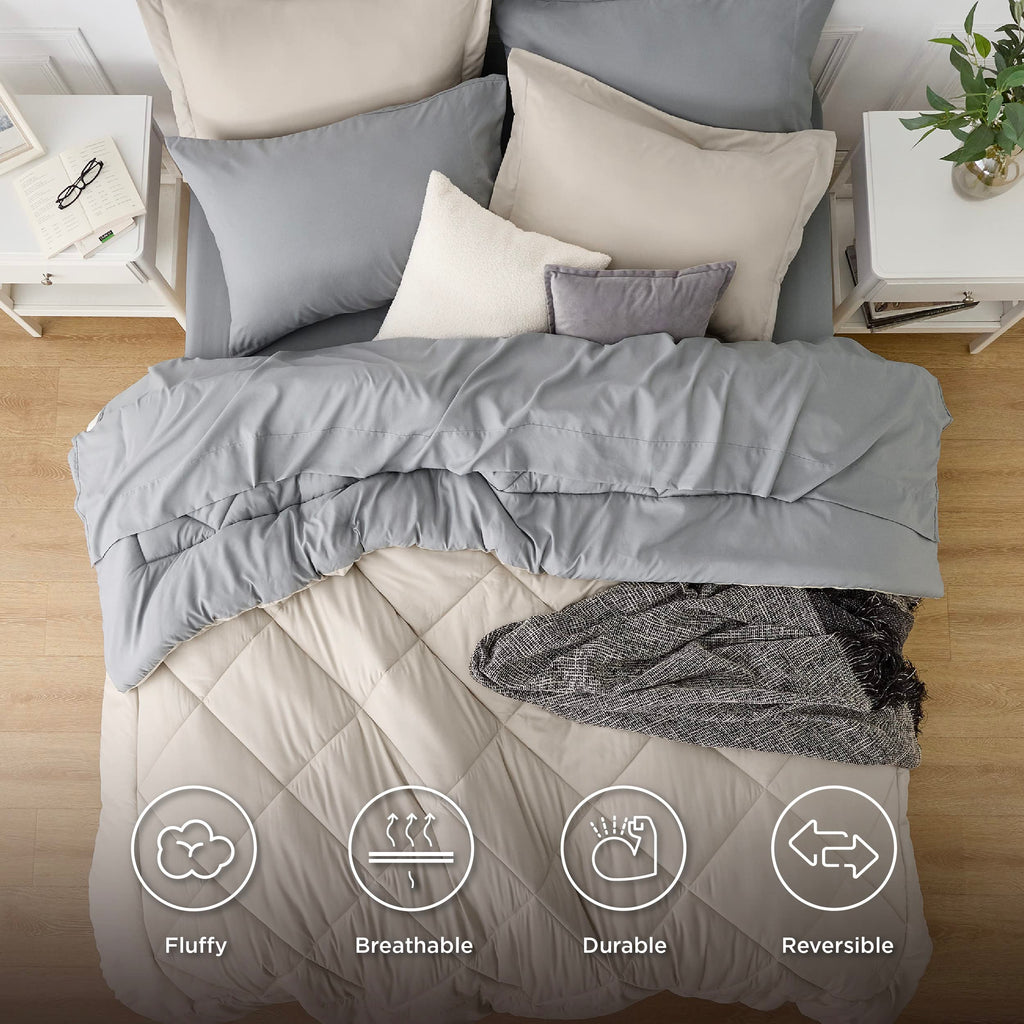 Bedsure Beige Comforter Set - 7 Pieces Reversible Bed In A Bag With Comforters, Sheets, Pillowcases & Shams, Bedding Sets