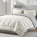Nestl 7 Piece Queen Comforter Set - Off White Reversible Bed in a Bag - Complete Queen Size Bedding Set with Sheets, Pillowcases
