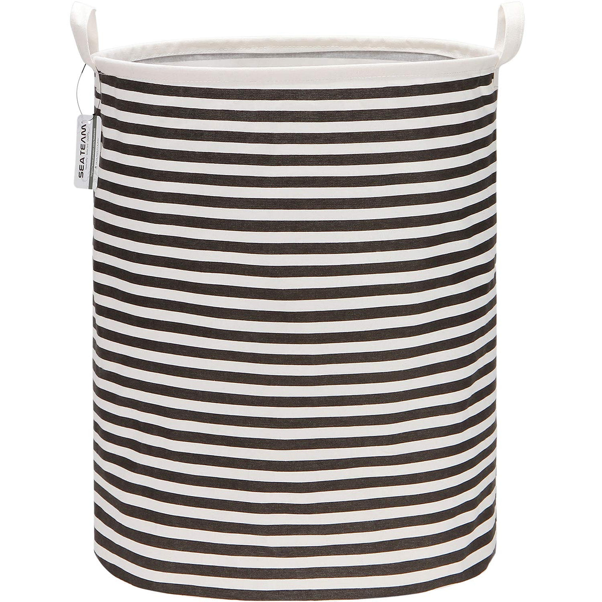 Sea Team Large Canvas Laundry Basket with Handles, Black Stripes