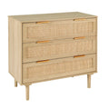 HOPUBUY 3 Drawer Dresser for Bedroom, Rattan Modern Closet Dressers Chest of Drawers, Wood Oak Storage Chest for Kids Bedroom, H