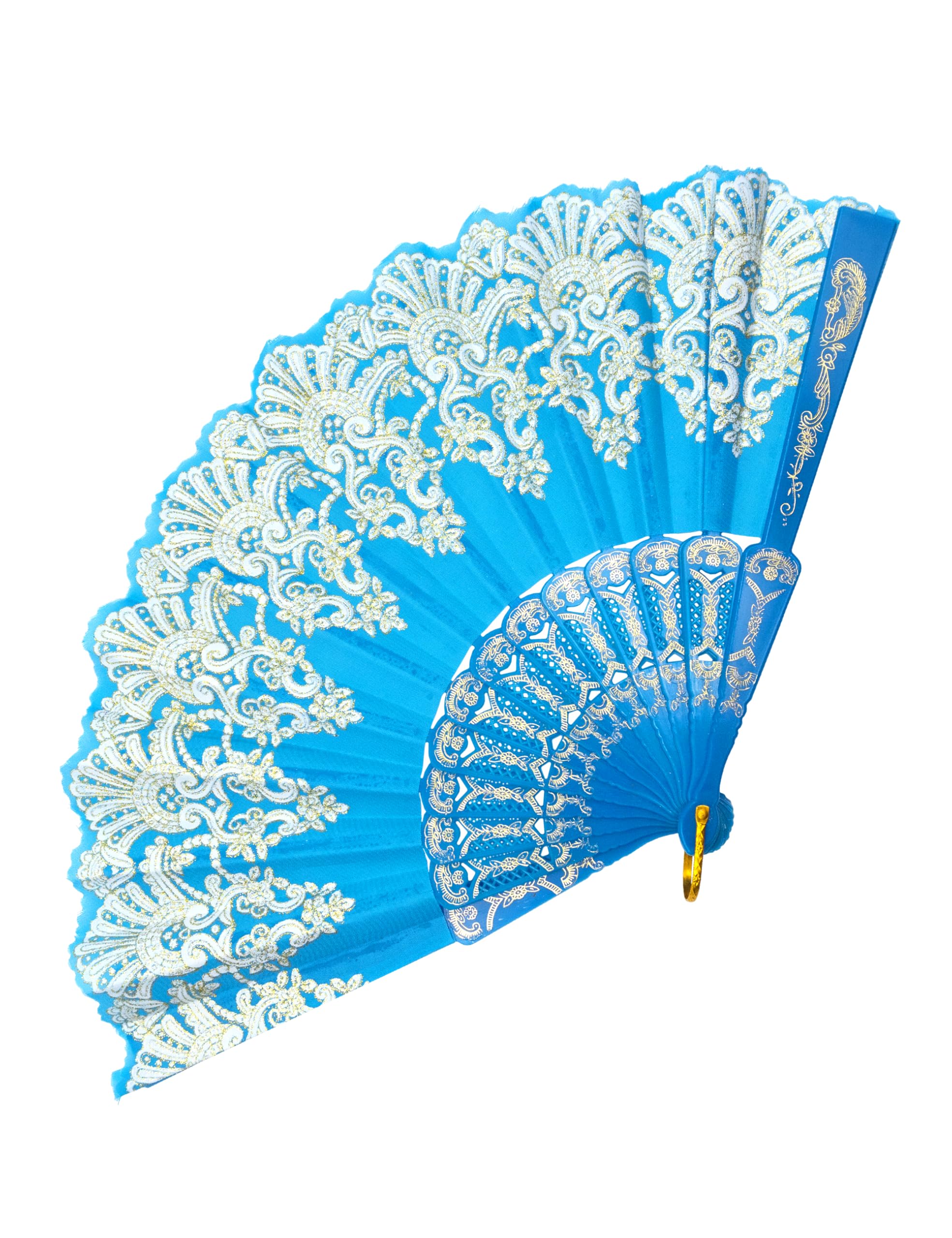 EOSAU Handheld Chinese Folding Fan Hand Fans for Women Foldable Bulk for Party Wedding Church Dancing (Light Blue)