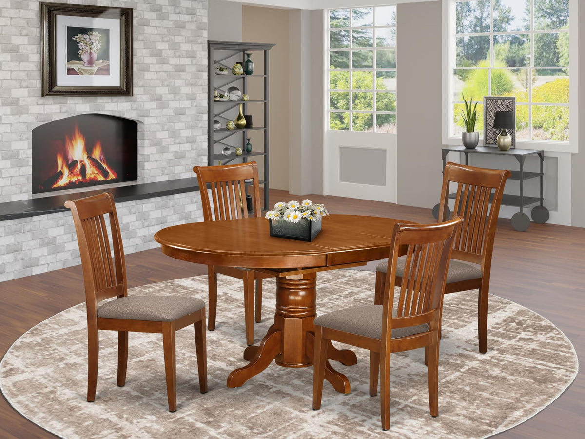 East West Furniture AVPO5-SBR-C Avon 5 Piece Set Includes an Oval Dining Room Table with Butterfly Leaf and 4 Linen Fabric Upholstered Kitchen Chairs, 42x60 Inch