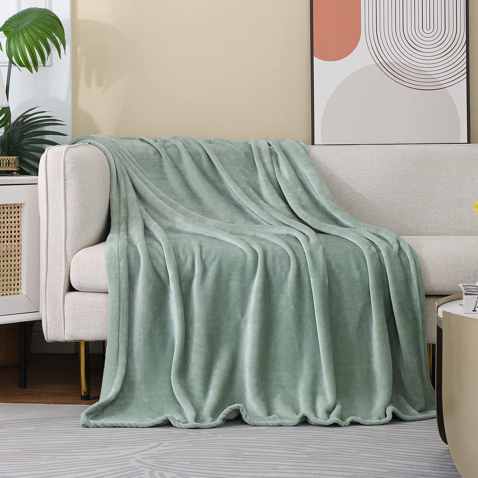 JIAHANNHA Saga Green Throw Blanket Fleece Blanket 60x80,Super Soft Cozy Plush Throw Blanket for Couch Sofa Bed,Warm and Lightwei