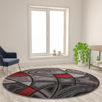 Flash Furniture Jubilee Collection Abstract Area Rug - Colorfast Red Olefin Rug - 7' X 7' Round Area Rug - Jute Backing - Living Room, Bedroom, & Family Room