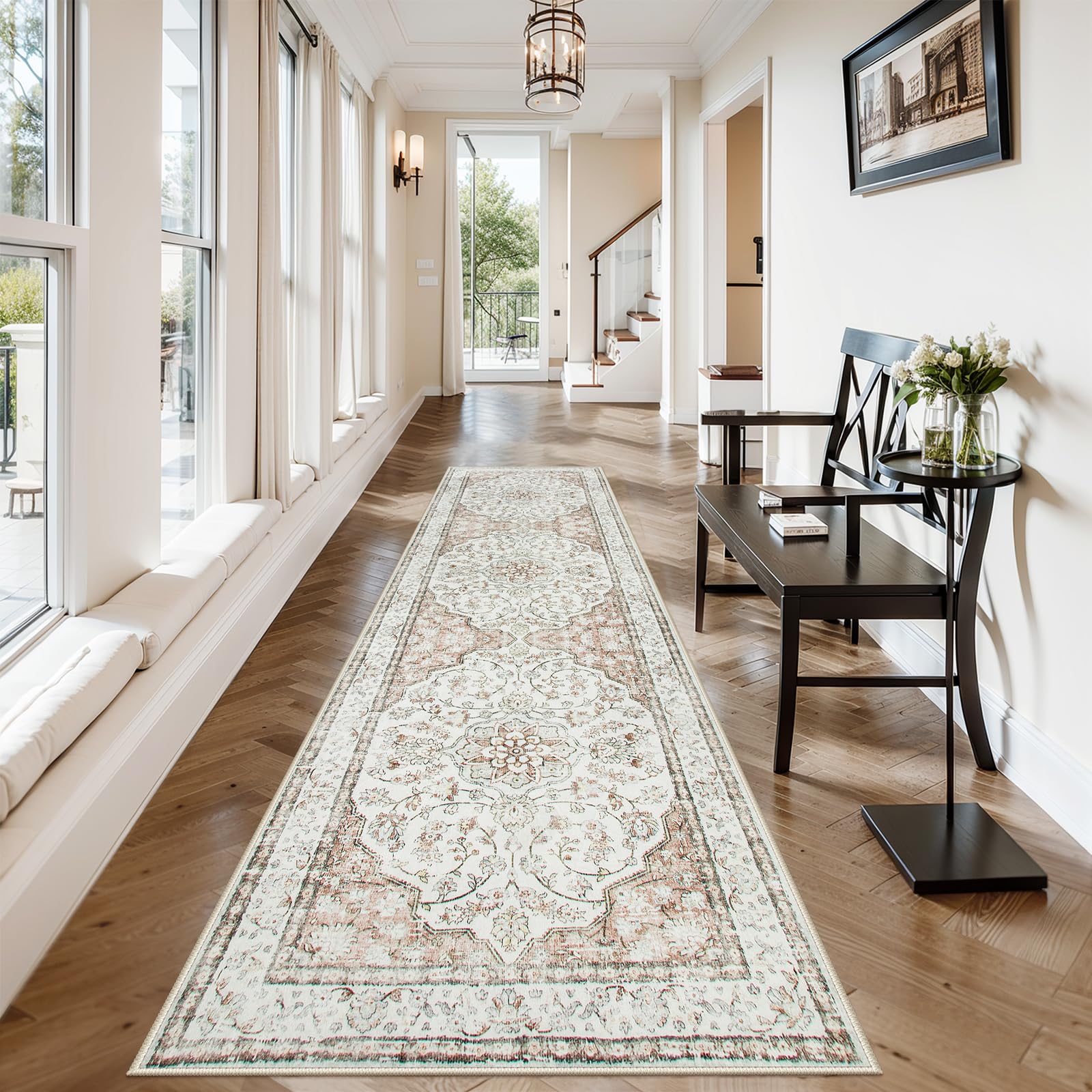 Lahome Oriental Kitchen Runner,2.5x10 Washable Hallway Runner Non-Slip Rug Runners for Hallways 10ft,Ultra-Thin Soft Rug Boho In