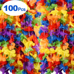 Hananona 100 Pcs Hawaii Leis Colorful Flower Garland Hawaiian Luau Party Neck Loop, Rainbow Luau Leis Necklaces For Hula Leis Da