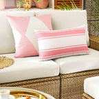 Otostar Decorative Outdoor Throw Pillow Covers 16X16 Inch Waterproof Geometry Pillow Cover Garden Cushion Case Patio Outdoor Pillows Shell For Couch Indoor Tent Park Furniture Balcony Set Of 4 (Pink)