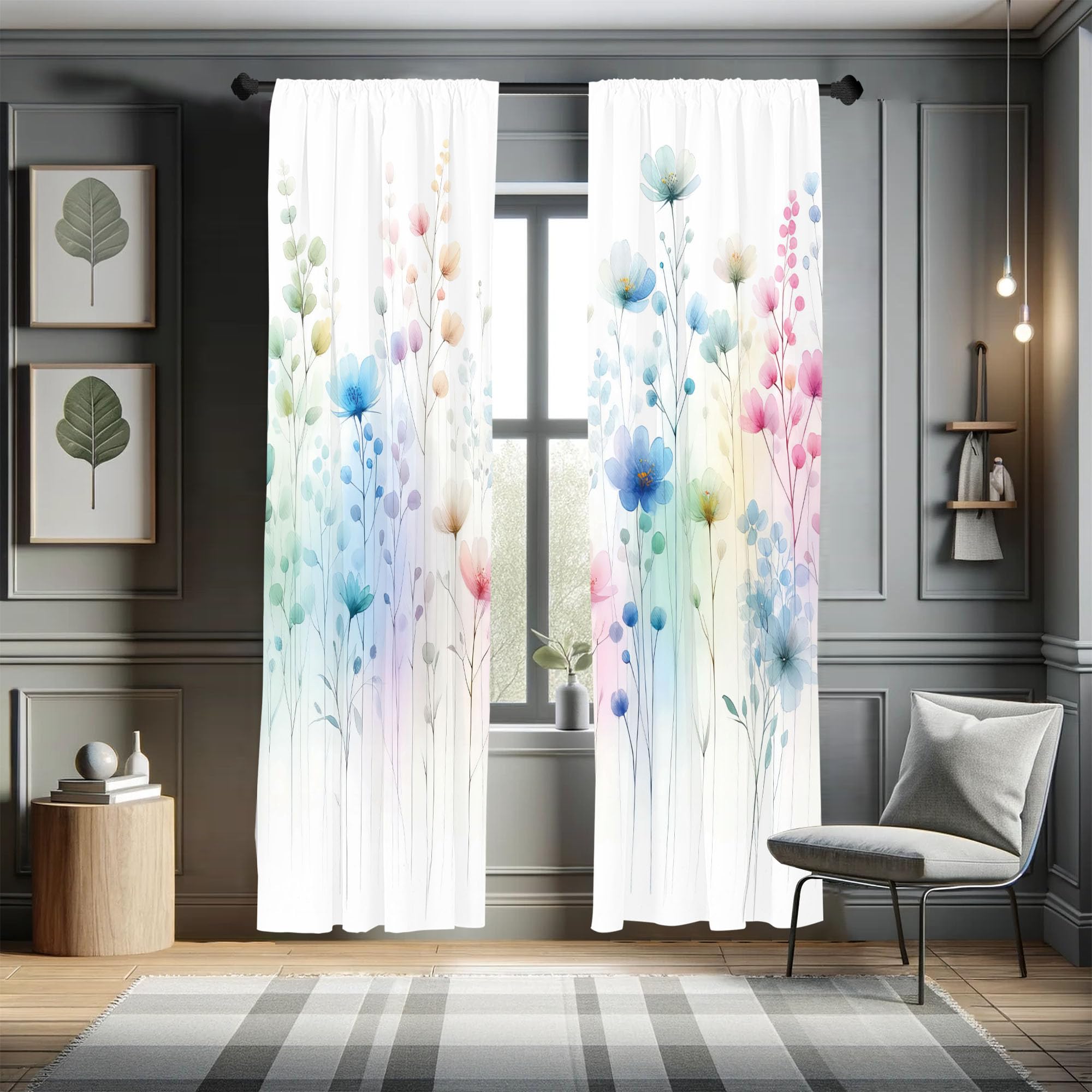 Ambesonne Floral Window Curtains, Dreamy Composition of Celestial Flowers with Fantasy Tones Abstract Garden, Lightweight Decora