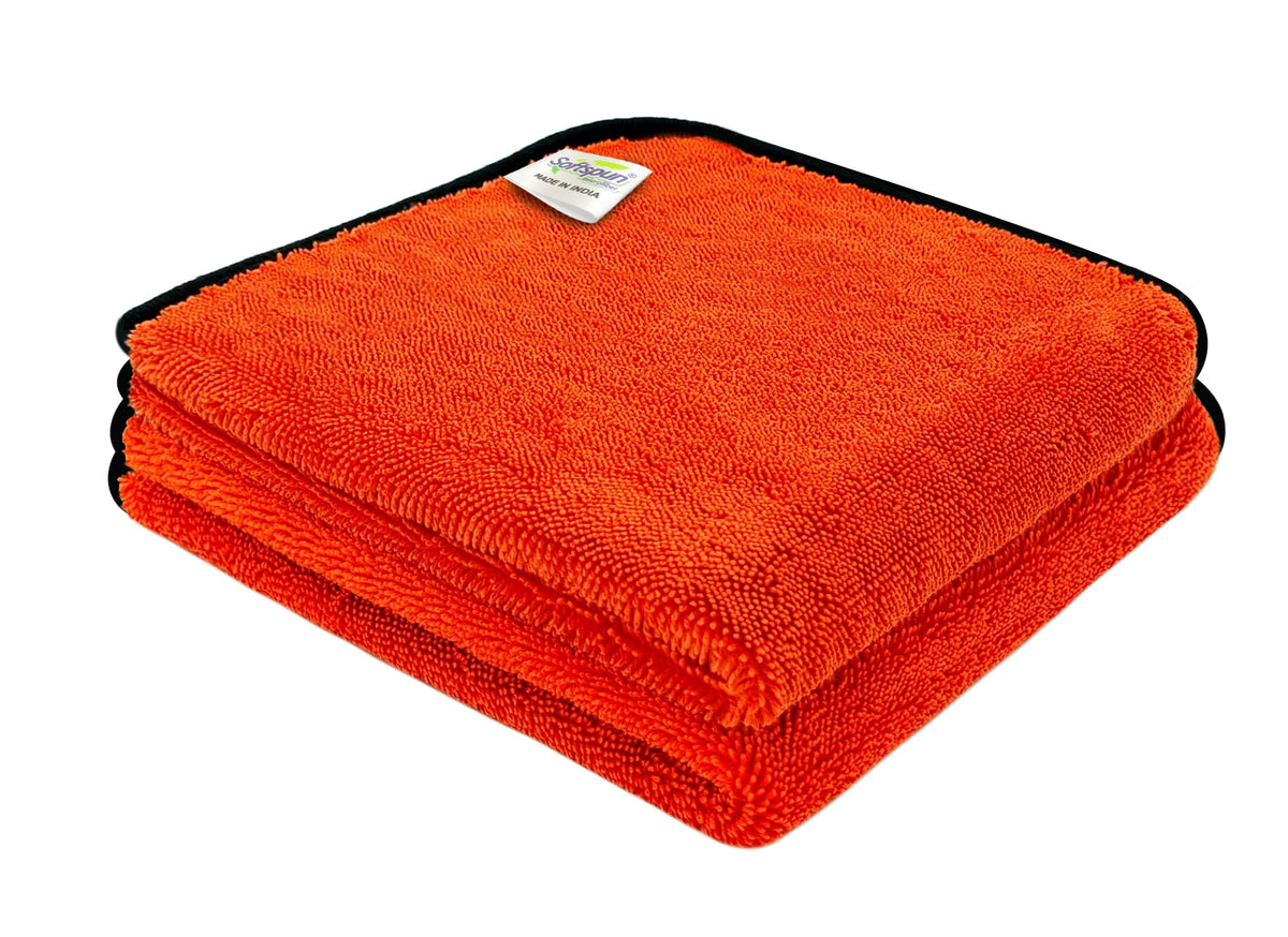 SOFTSPUN Microfiber Cloth for Car  800 GSM, 40X40 cms, 2 Pcs, Red Twisted Loop Super Absorbent Towel  Edgeless Design with Plu