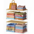 2 Pack Stackable Closet Organizers and Storage, 4 Cube Closet Shelves with Wood Top Board for Extra Clothes Storage, Small Metal