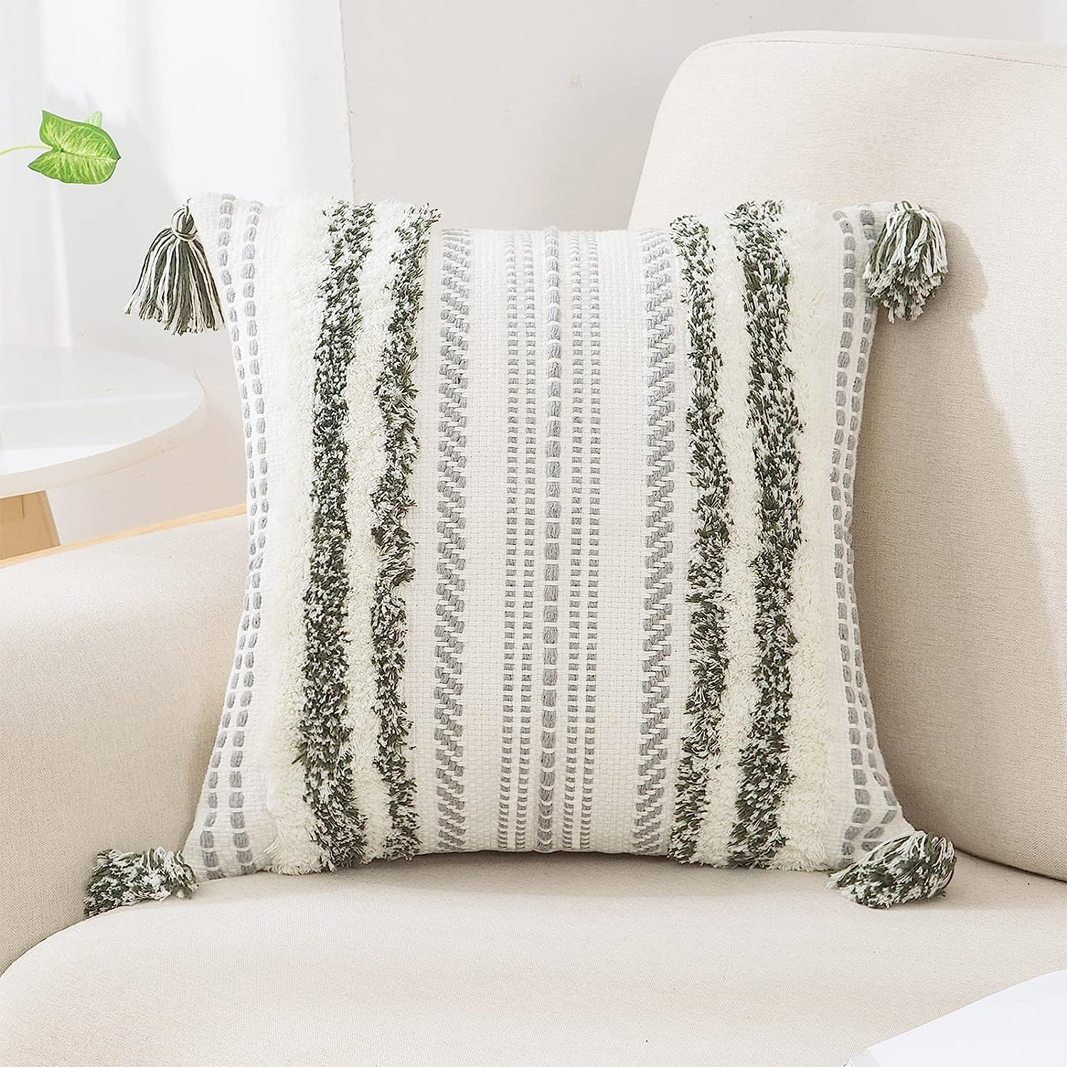 decorUhome Christmas Decorative Boho Throw Pillow Cover 20x20, Accent Neutral Tufted Pillow Cover for Couch Bed Sofa, Textured S