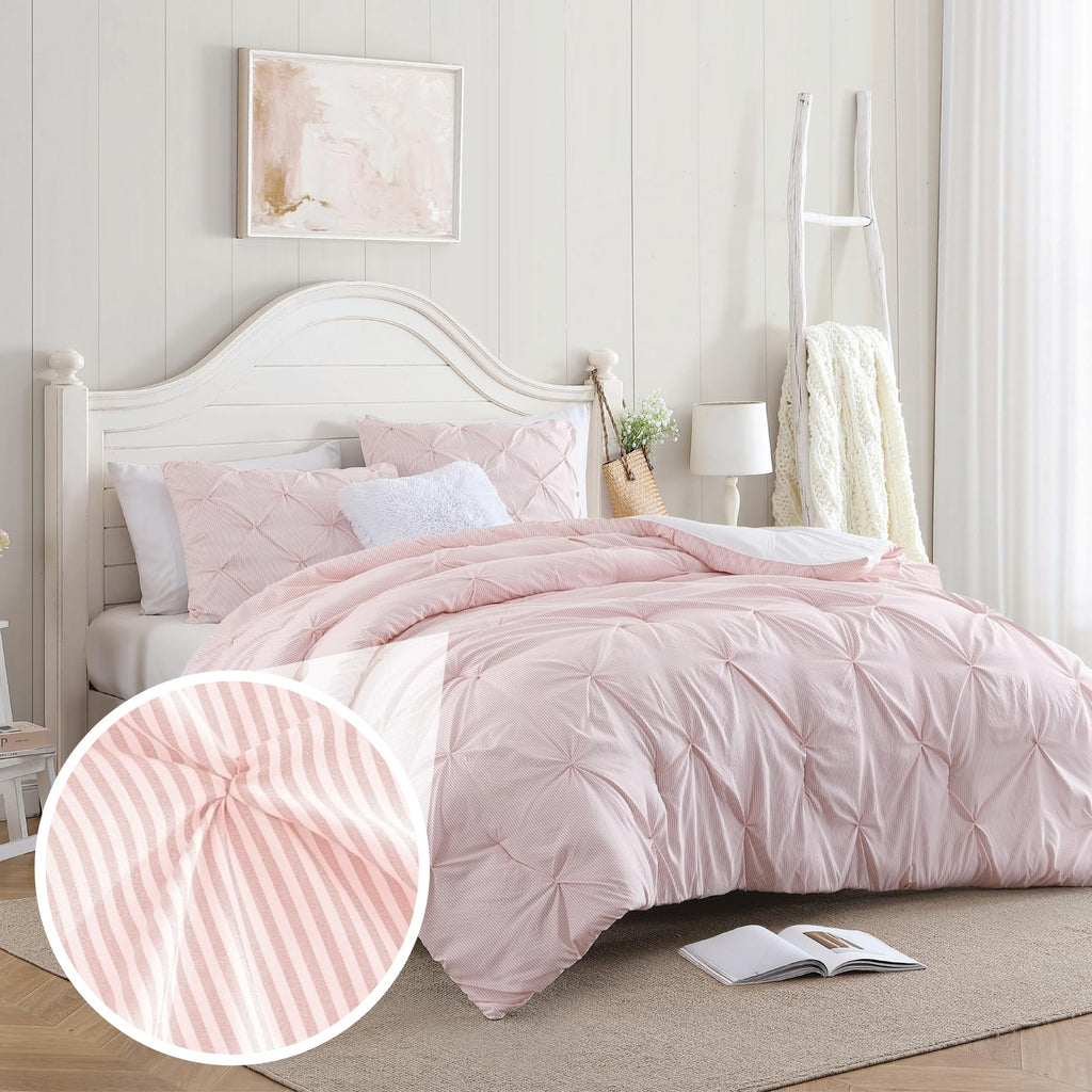 Swift Home Pinstripe Twin/Twin Xl Peach Pink Comforter Set - Classic Pintuck Bedding Set - 2 Pieces Bed Linen, 1 Comforter And 1