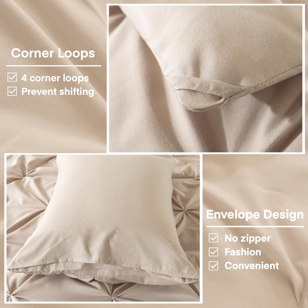 Andency Wheat Comforter Full Size, 3 Pieces Lightweight Pinch Pleat Comforter Sets For Full Bed, Soft Microfiber Bedding Comforter Set(1 Pintuck Comforter And 2 Pillowcases)
