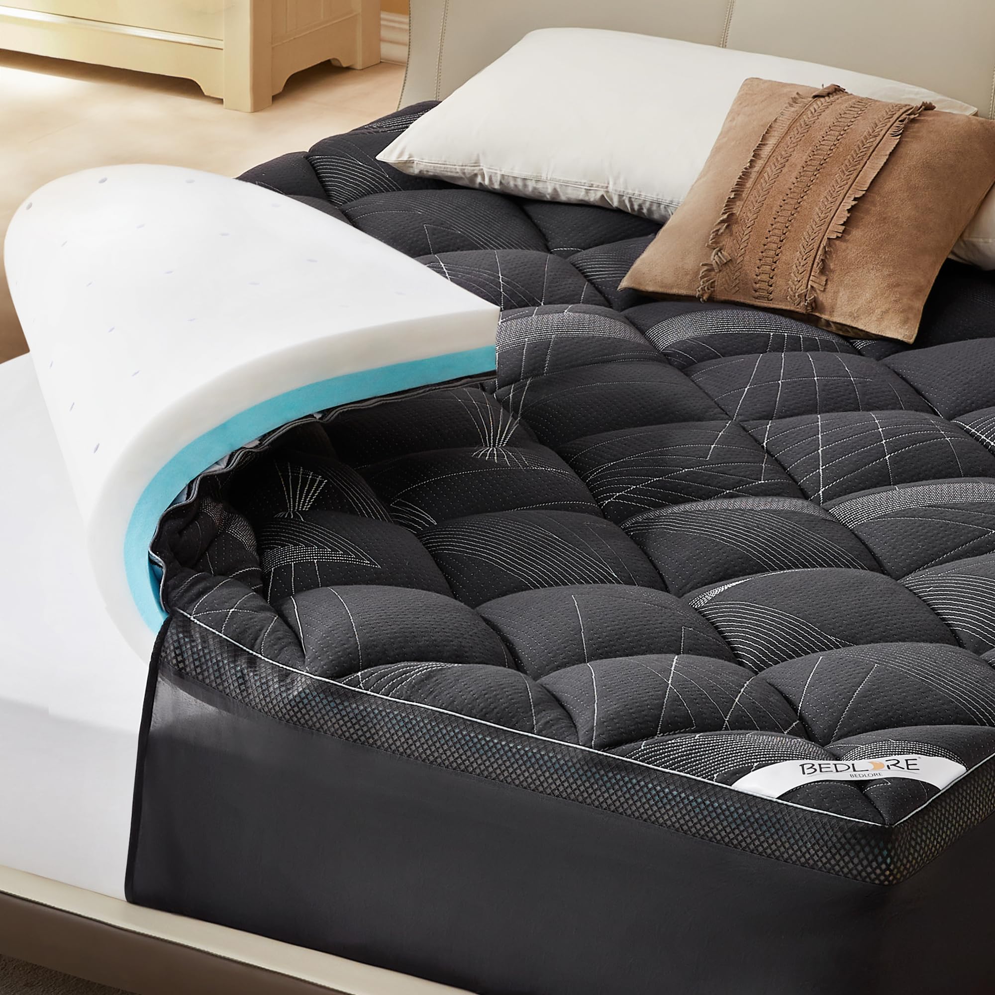 Bedlore 4-Inch Full Mattress Topper For Back Pain - Dual Layer Medium Support (2' Gel Memory Foam + 2' Cooling Fluffy Pillow T