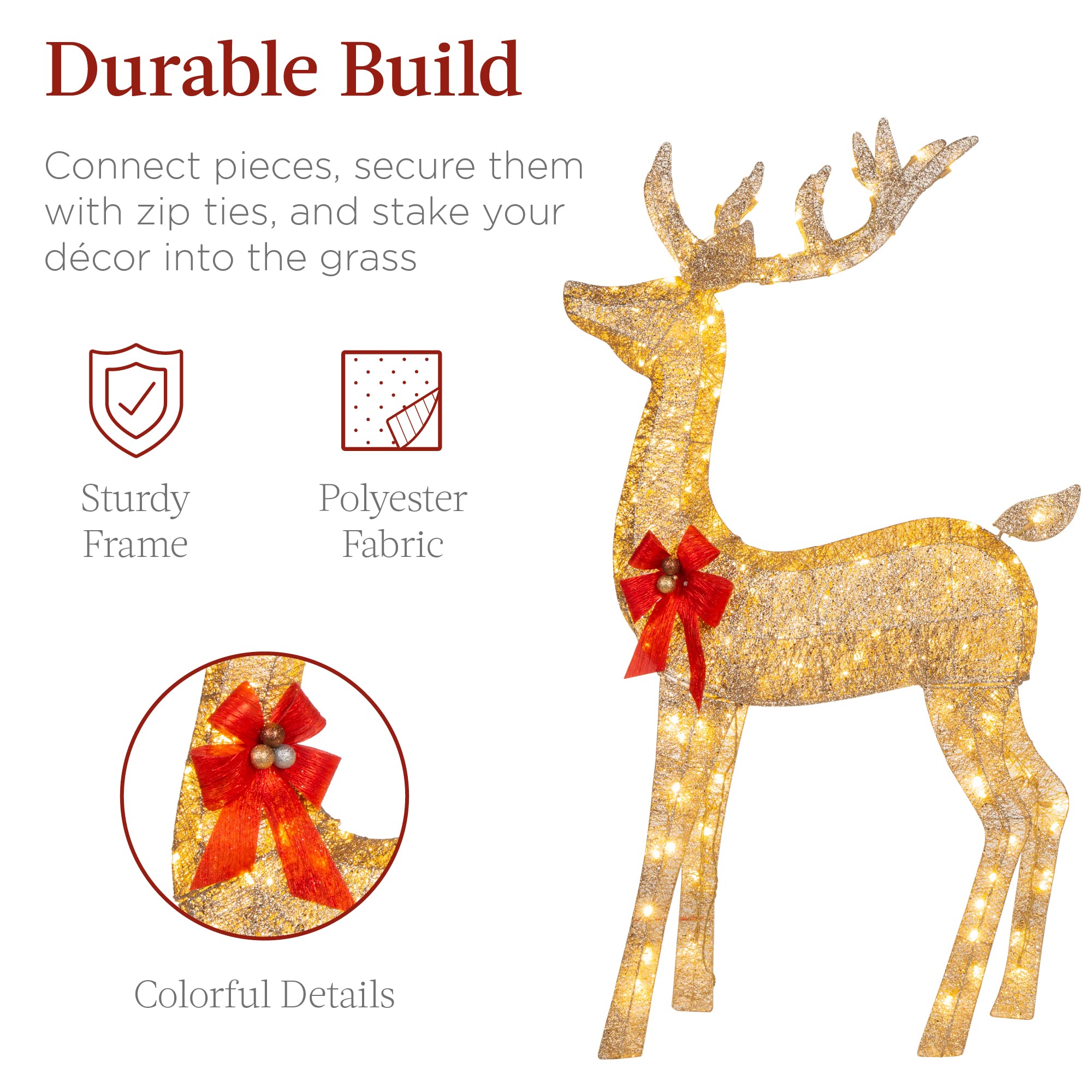 Best Choice Products 3-Piece Rattan Deer Family Set - 5FT Lighted Outdoor Christmas Decoration - Brown Metal