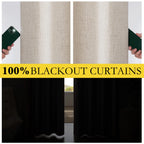 Nicetown Farmhouse Style 100% Blackout Oatmeal Linen Curtains 90 Inches Length, 2 Panels, 52' W, Room Cooling Window Draperies With Thermal Insulated Liners For Dining Room