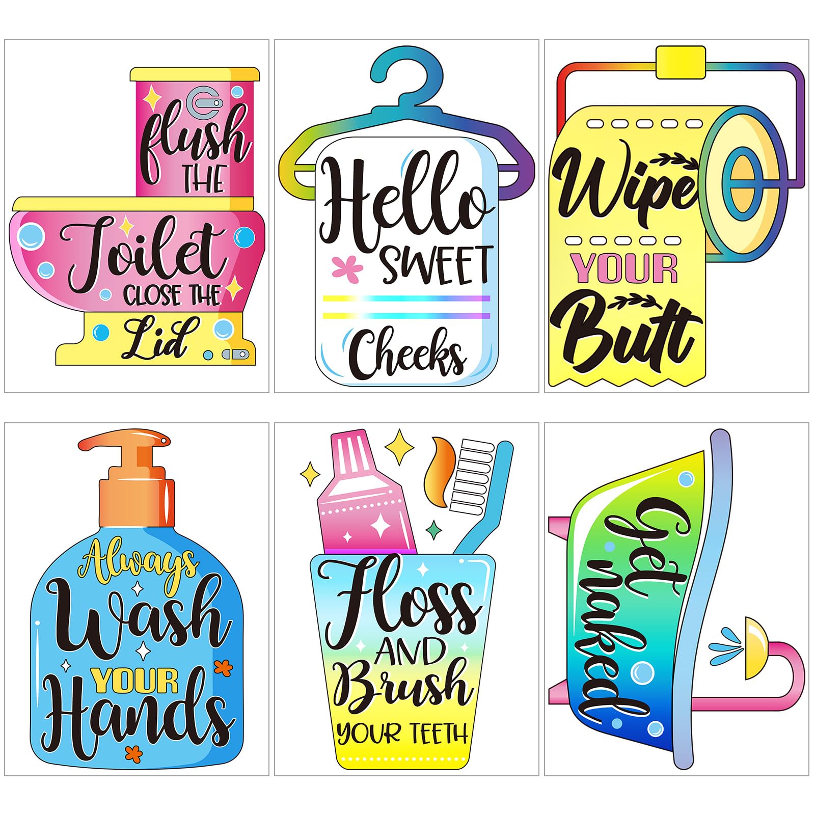 Zonon 6 Pieces Bathroom Wall Decals Sticker Bathroom Funny Sayings Quotes Wall Decor Vinyl Rules Sign Art Decals for Toilet Laun