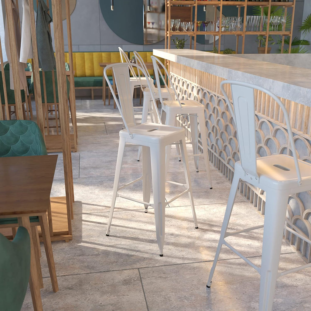Commercial Grade 30 High White Metal Indoor-Outdoor Barstool with Removable Back